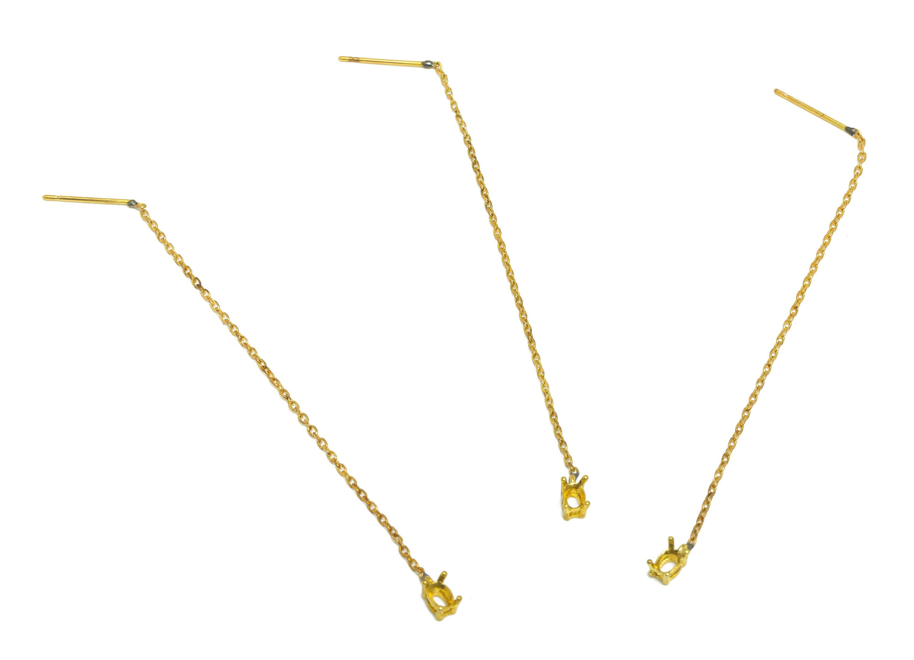 3*4 Oval CZ Setting Chain Earring Stud - Raw Brass Oval Chain Tassel - CZ Setting Chain Earring - Diamond Setting - 89x3.4x3.2mm - PP10308 - DOMEDBAZAAR