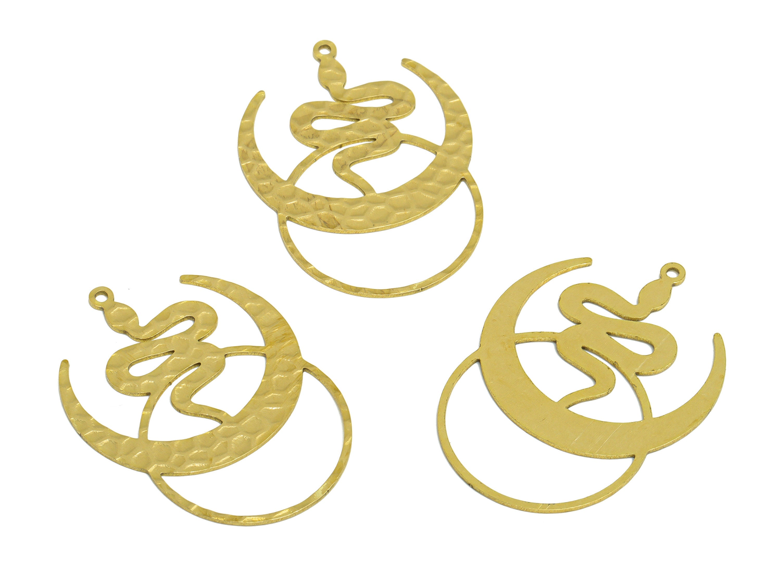 Hammered Snake Earring Charm - Raw Brass Crescent Earring Charm - Brass Hammered Snake Pendant - Moon Snake Charm - 42x30x0.8mm - PP10305 - DOMEDBAZAAR