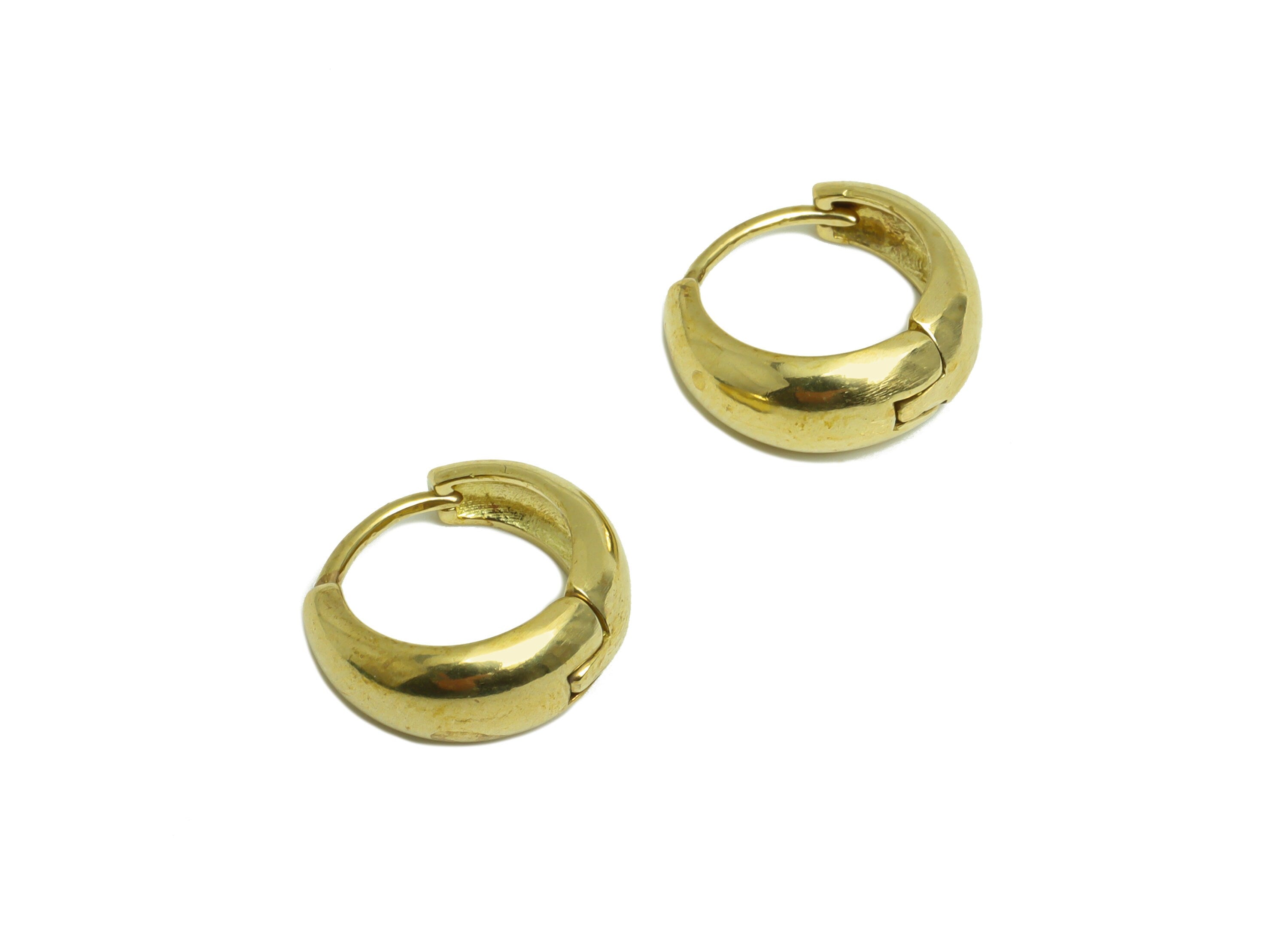 Brass Thick Huggie Hoop Earring - Raw Brass Hoop Huggie Earring - Brass Round Huggie Hoop Earring - 14.6x14x6mm - PP10335 - DOMEDBAZAAR