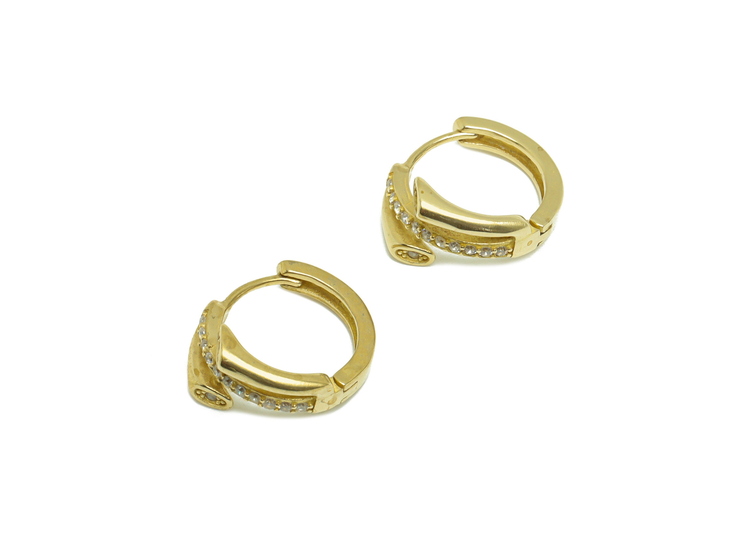 Brass CZ Round Huggie Hoop Earring - Raw Brass Cubic Zircon Hoop Huggie Earring - Brass Huggie Hoop Earring - 17.5x15x9.2mm - PP10336 - DOMEDBAZAAR