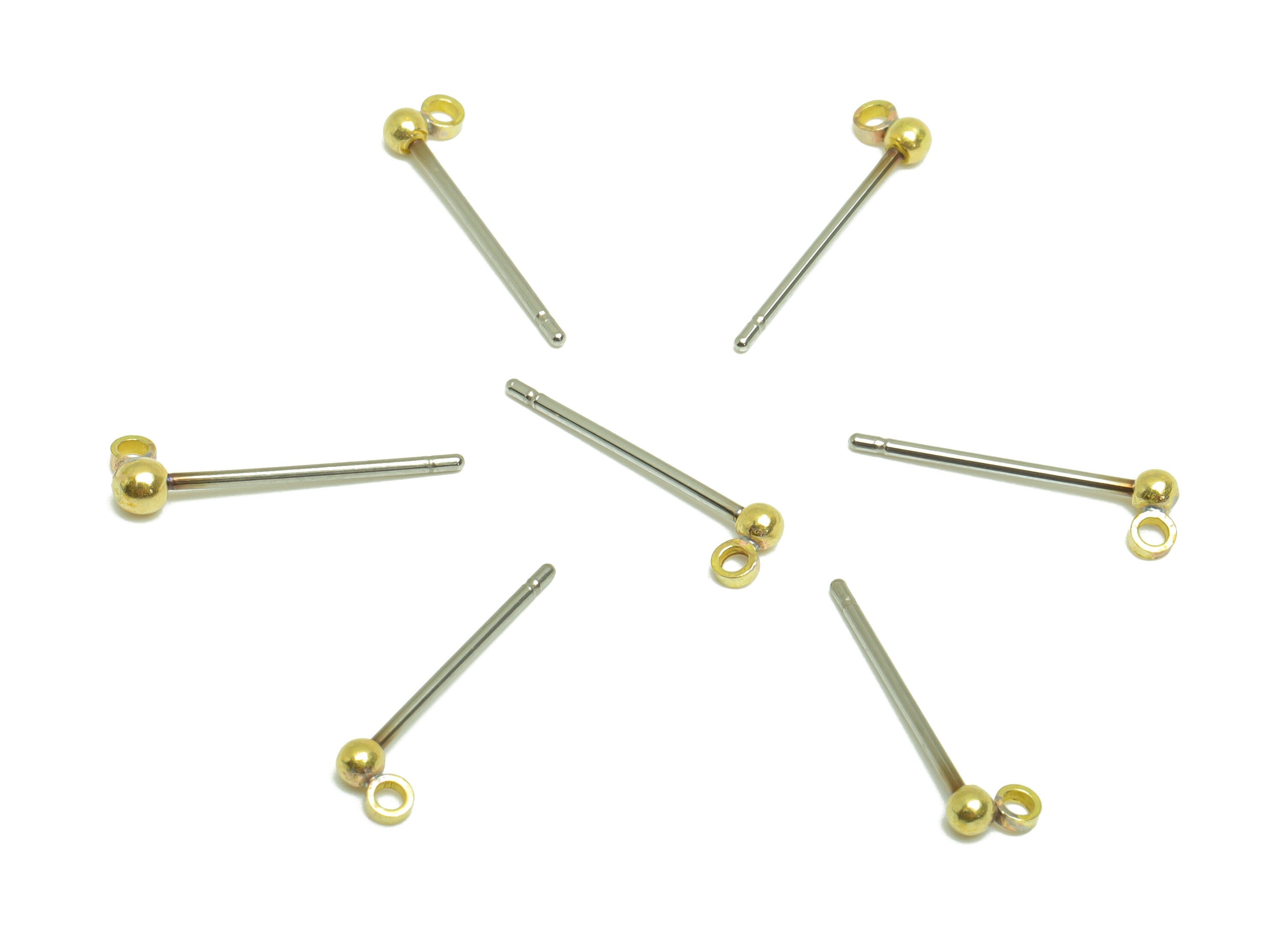 Ball Stud Earrings With Loop - Brass Ball Pad Studs - Brass Bead Earring Post- Earring Charms - Jewelry Supplies - 14.2x3.8x2mm - PP9977-2 - DOMEDBAZAAR
