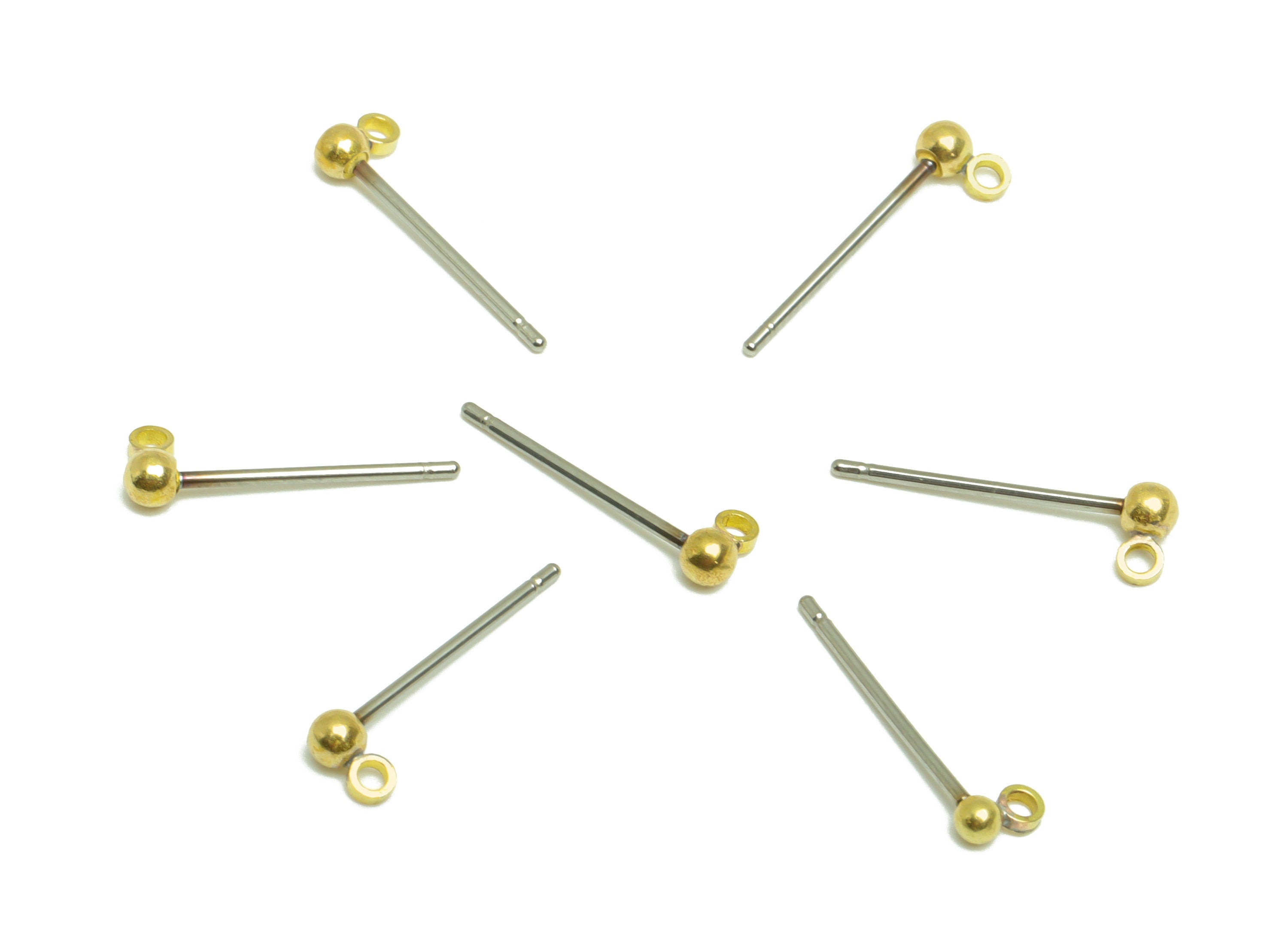 2.5mm Ball Stud Earrings With Loop - Brass Ball Pad Stud - Brass Bead Earring Post- Earring Charms - Jewelry Supplies - 14x4x2mm -PP9977-2.5 - DOMEDBAZAAR