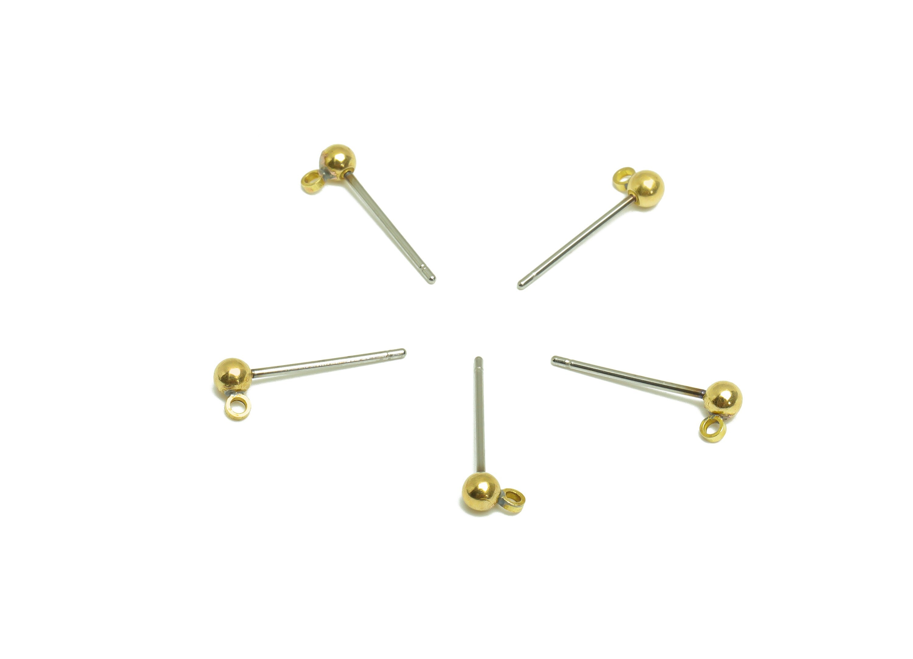 3mm Ball Stud Earrings With Loop - Brass Ball Pad Stud - Brass Bead Earring Post- Earring Charms - Jewelry Supplies - 15.5x4.9x3mm -PP9977-3 - DOMEDBAZAAR