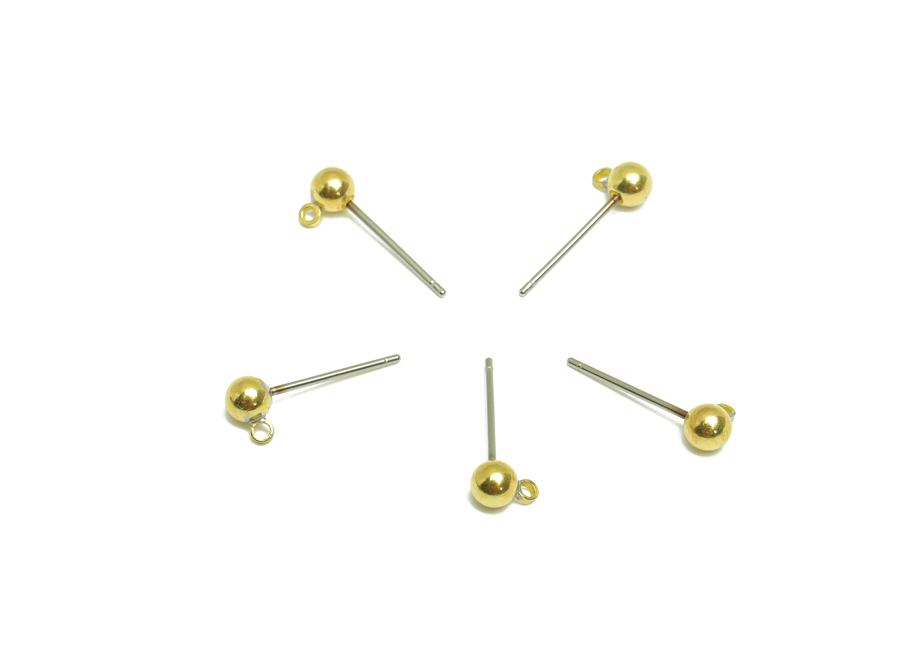4mm Ball Stud Earrings With Loop - Brass Ball Pad Stud - Brass Bead Earring Post- Earring Charms - Jewelry Supplies - 16.5x6x4mm - PP9977-4 - DOMEDBAZAAR