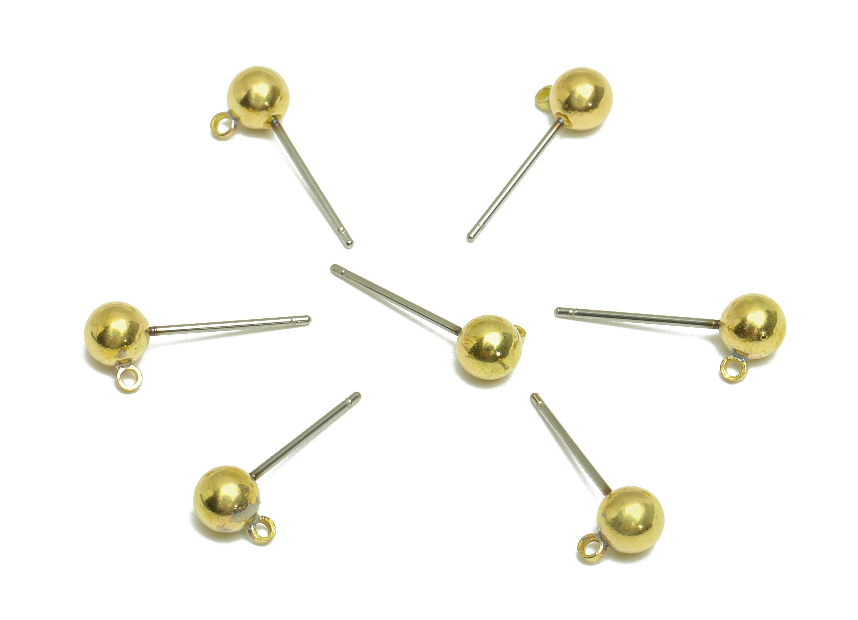 5mm Ball Stud Earrings With Loop - Brass Ball Pad Stud - Brass Bead Earring Post- Earring Charms - Jewelry Supplies - 17.8x7x5mm - PP9977-5 - DOMEDBAZAAR