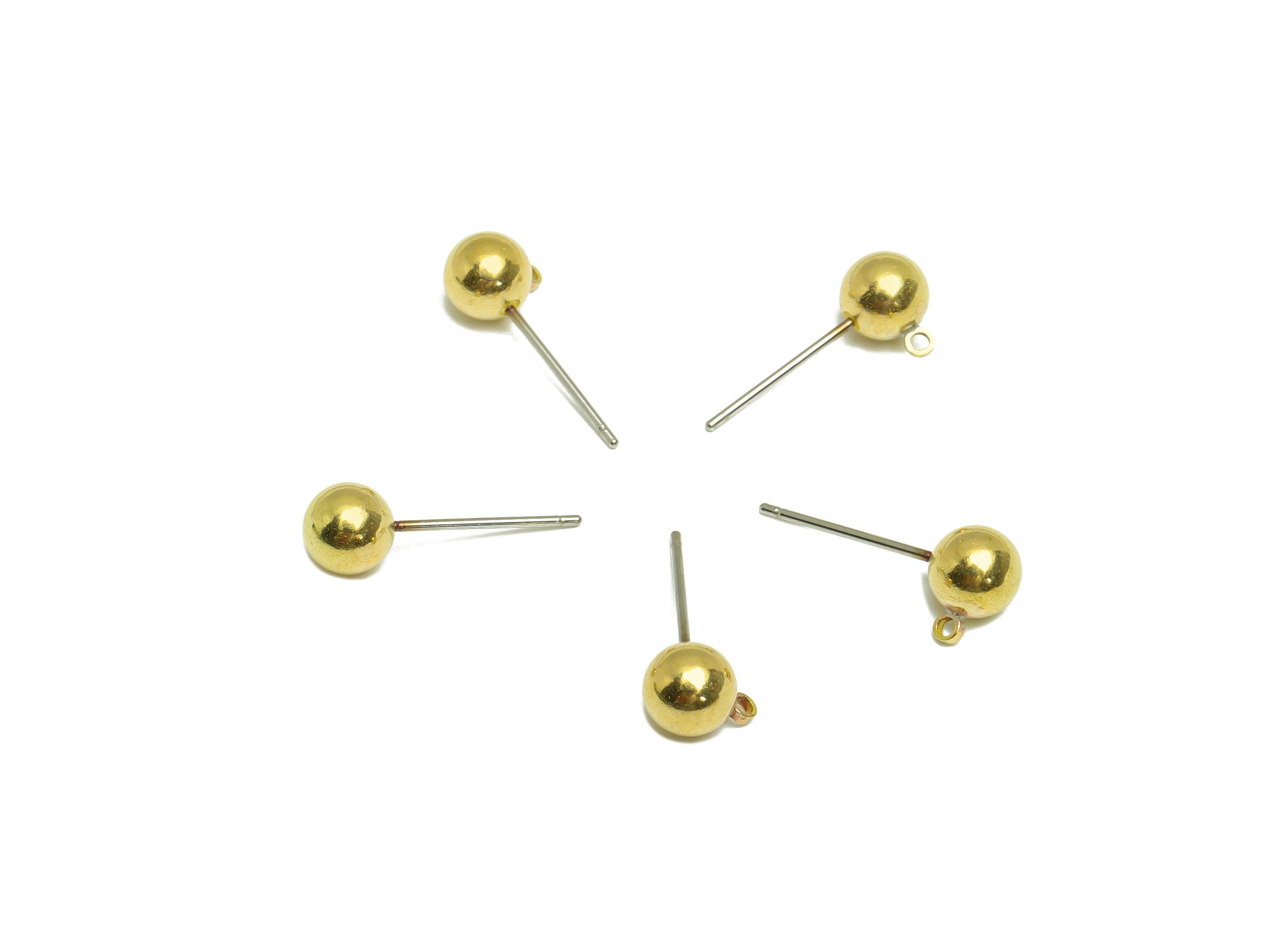 6mm Ball Stud Earrings With Loop - Brass Ball Pad Stud - Brass Bead Earring Post- Earring Charms - Jewelry Supplies - 18.8x7x6mm - PP9977-6 - DOMEDBAZAAR