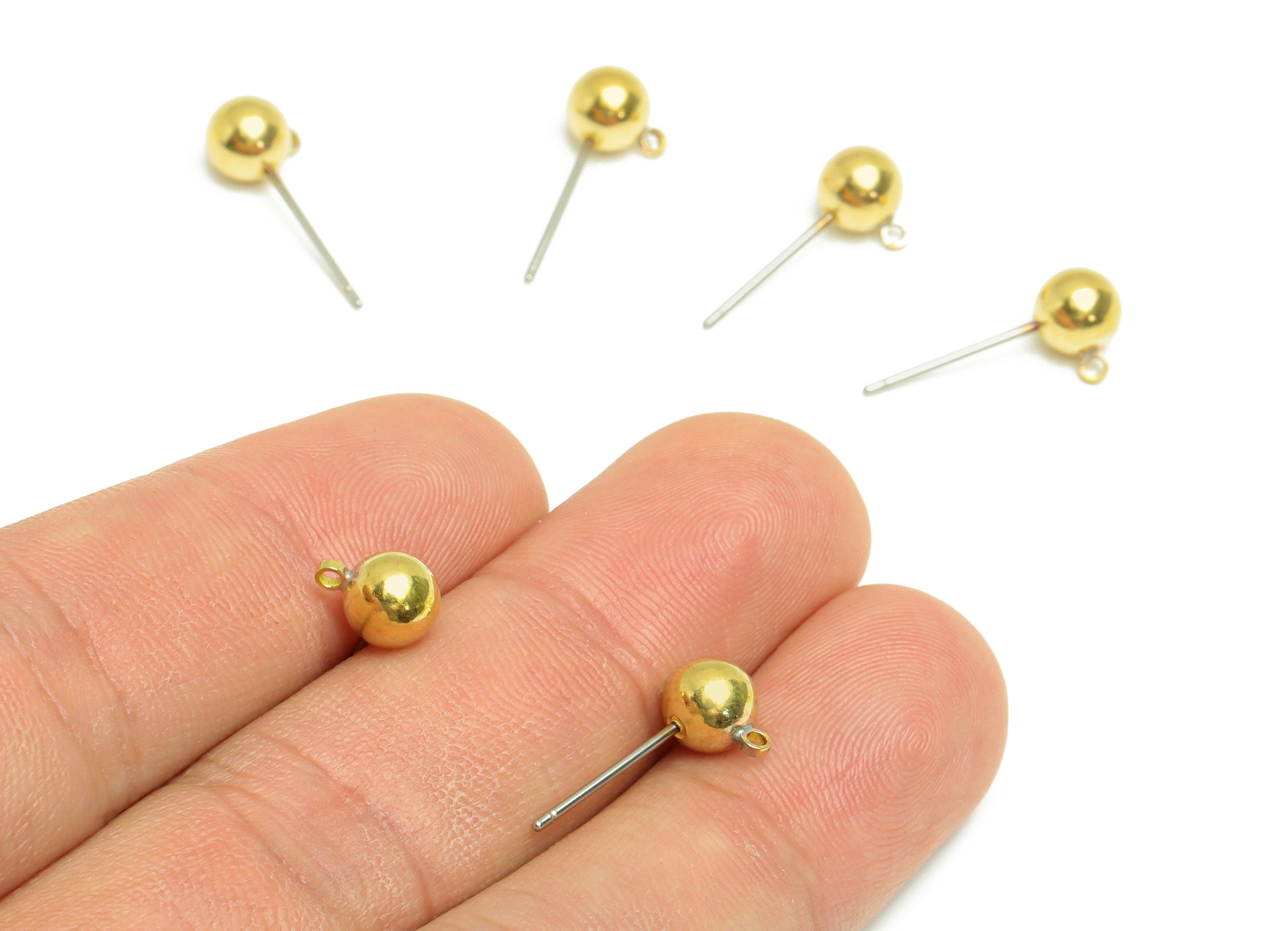 6mm Ball Stud Earrings With Loop - Brass Ball Pad Stud - Brass Bead Earring Post- Earring Charms - Jewelry Supplies - 18.8x7x6mm - PP9977-6 - DOMEDBAZAAR