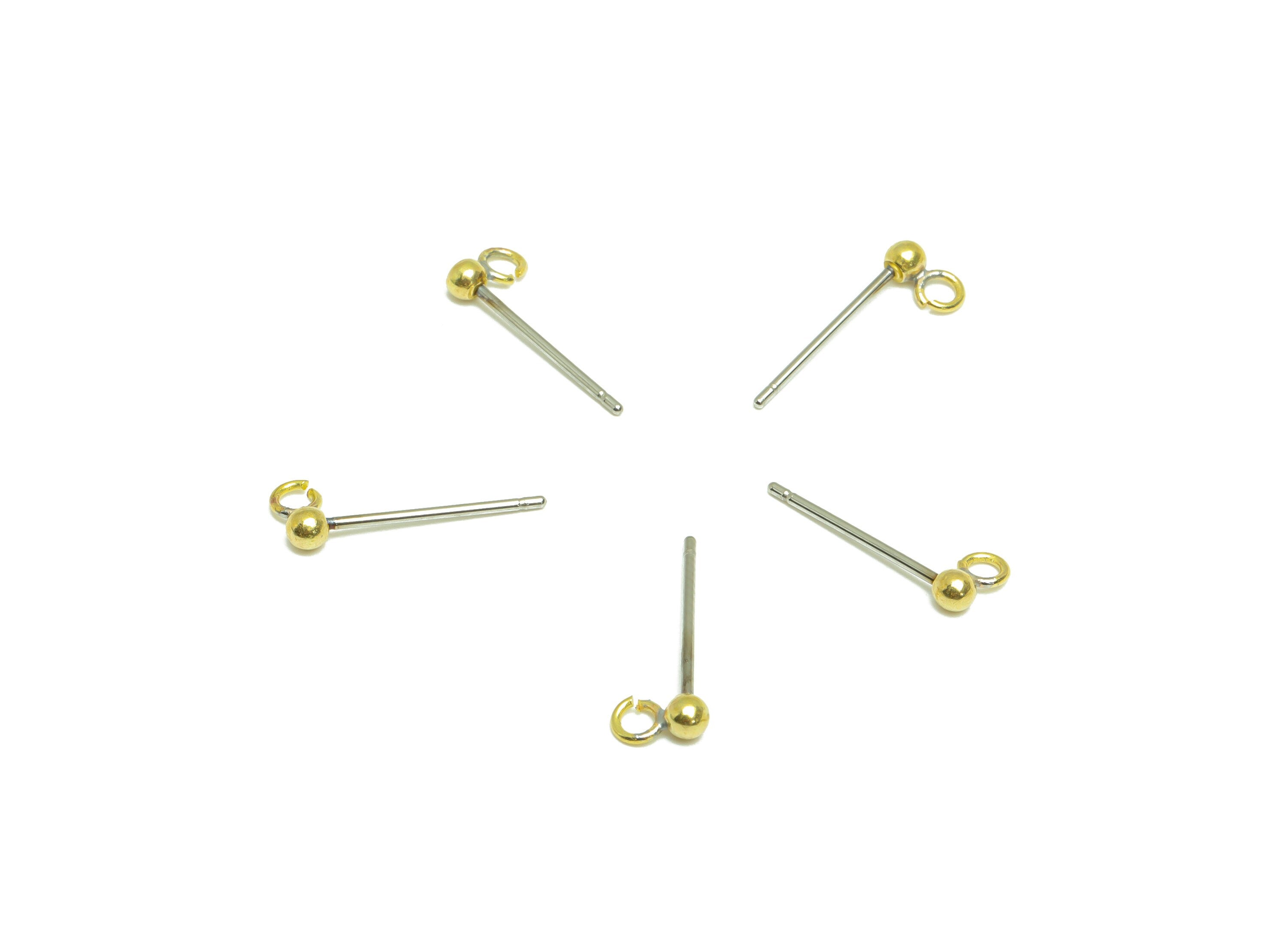 2.5mm Ball Stud Earrings With Loop - Brass Ball Pad Stud - Bead Earring Post- Earring Open Loop - Jewelry Supplies - 14x5x2mm -PP9899-2.5 - DOMEDBAZAAR