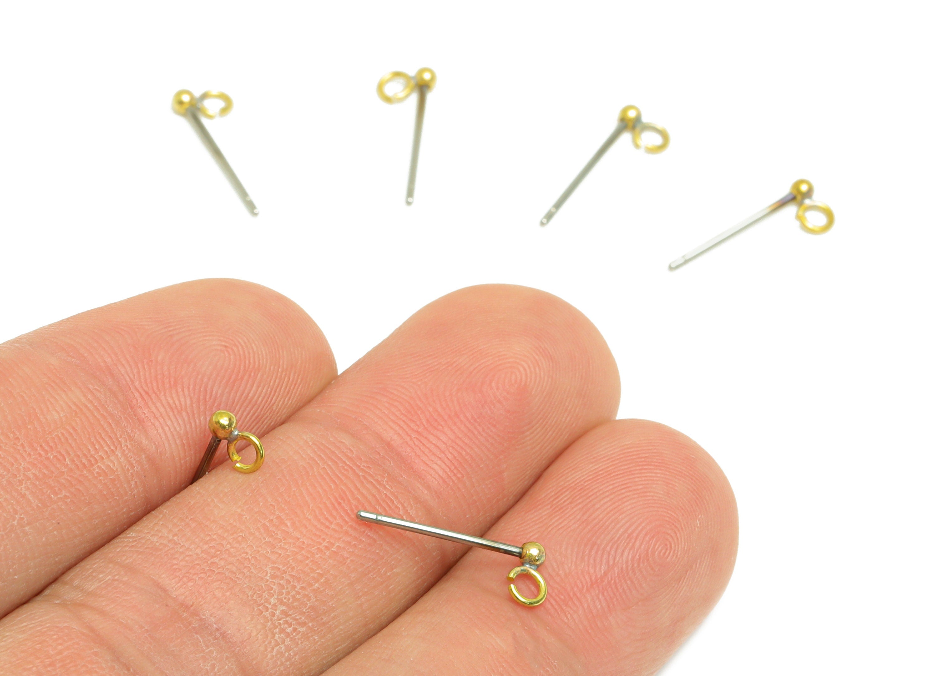2mm Ball Stud Earrings With Loop - Brass Ball Pad Stud - Brass Bead Earring Post- Earring Open Loop - Jewelry Supplies - 14x5x2mm -PP9899-2 - DOMEDBAZAAR