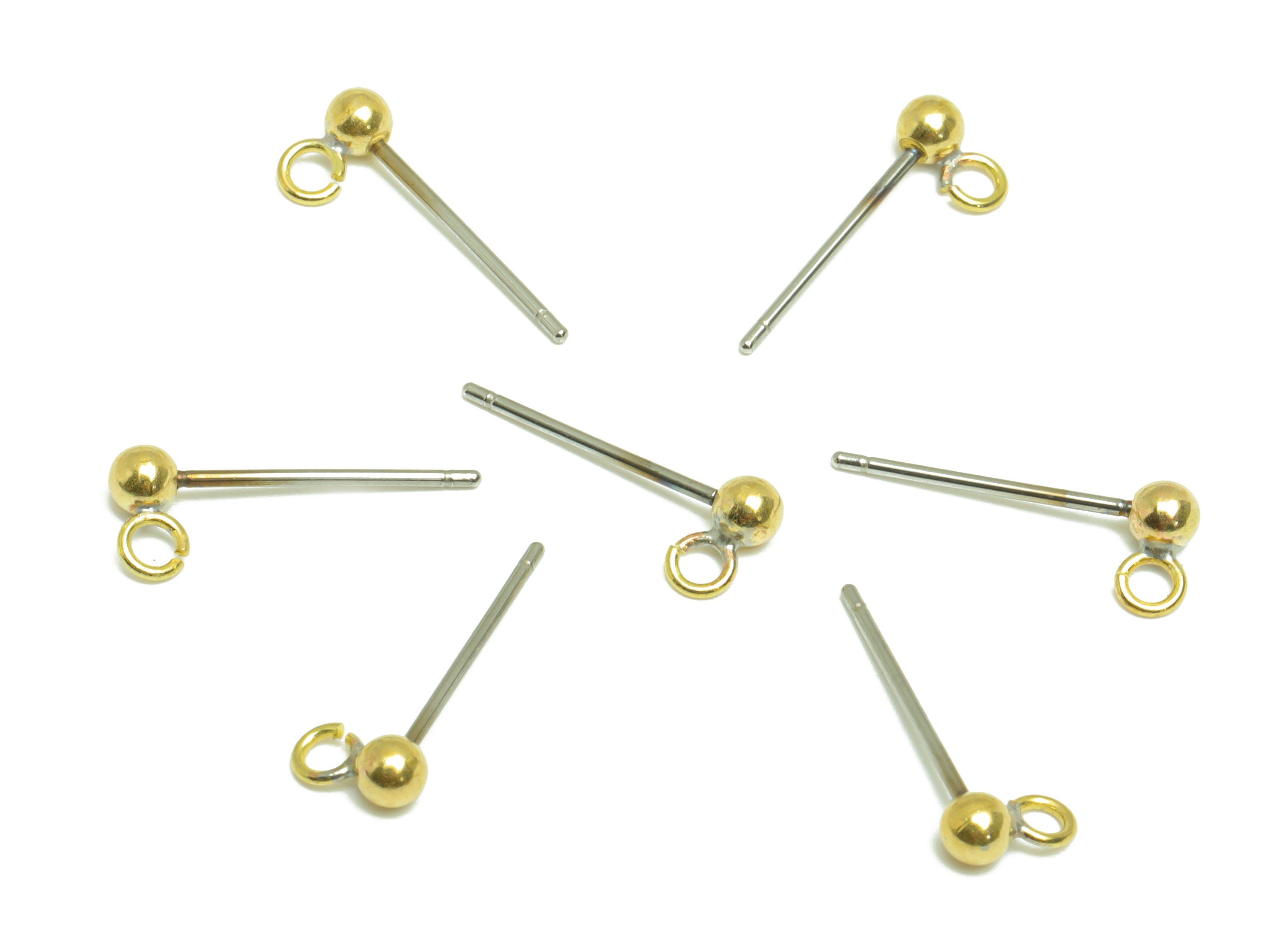 3mm Ball Stud Earrings With Loop - Brass Ball Pad Stud - Brass Bead Earring Post- Earring Open Loop - Jewelry Supplies - 14x5x2mm -PP9899-3 - DOMEDBAZAAR