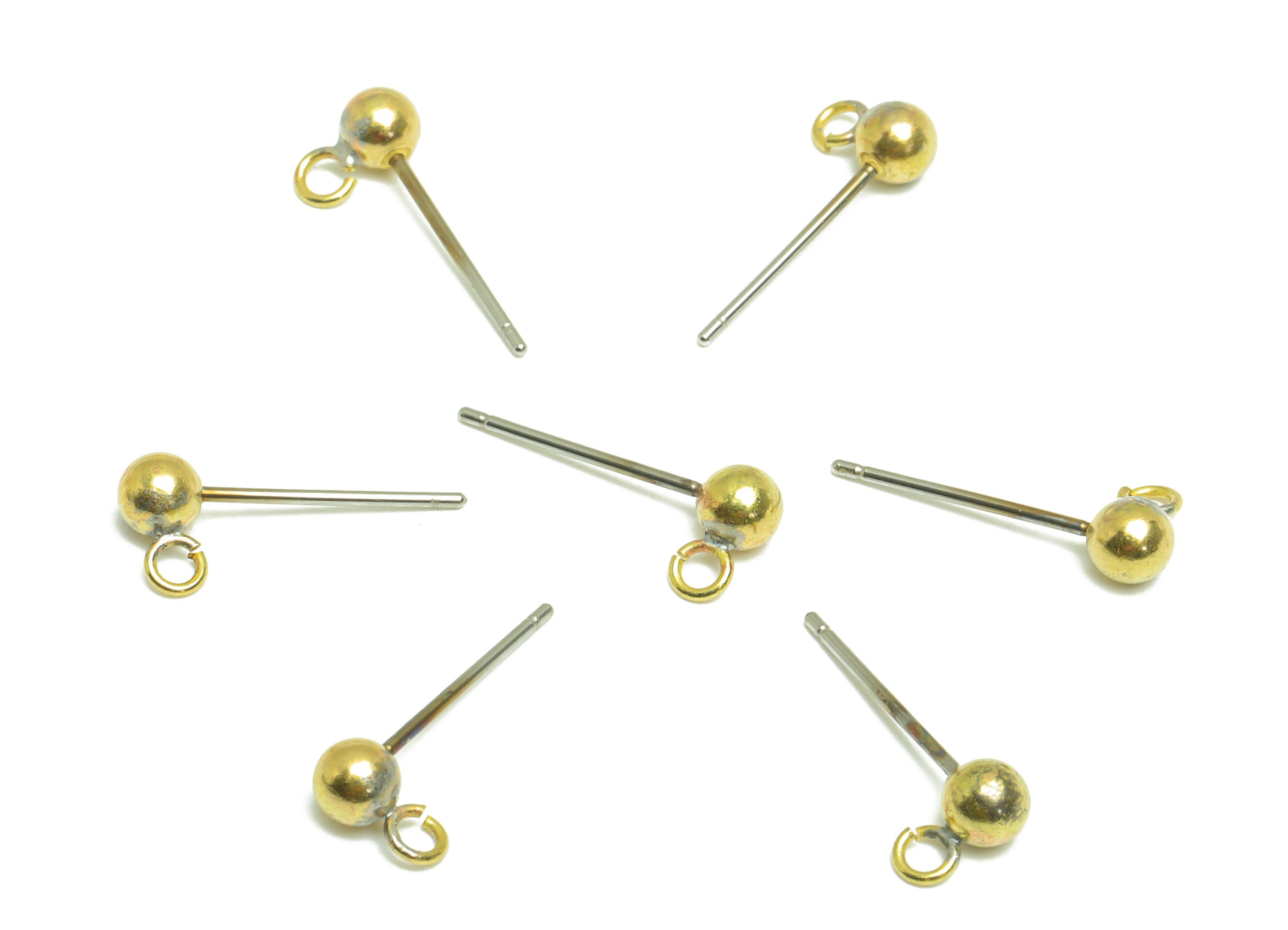 4mm Ball Stud Earrings With Loop - Brass Ball Pad Stud - Brass Bead Earring Post- Earring Open Loop - Jewelry Supplies - 16x7x4mm -PP9899-4 - DOMEDBAZAAR