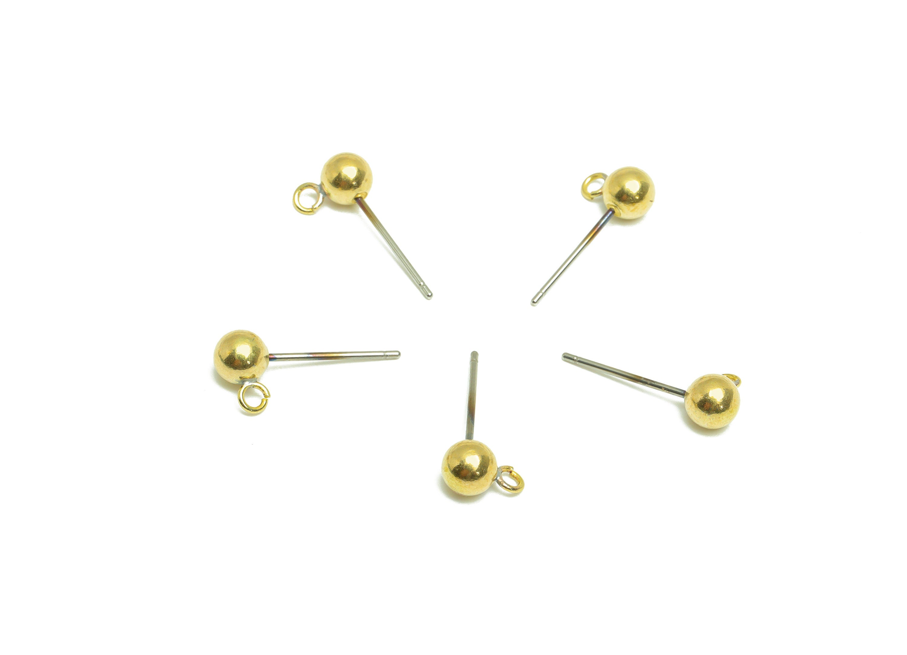 5mm Ball Stud Earrings With Loop - Brass Ball Pad Stud - Brass Bead Earring Post- Earring Open Loop - Jewelry Supplies - 17x8x5mm -PP9899-5 - DOMEDBAZAAR