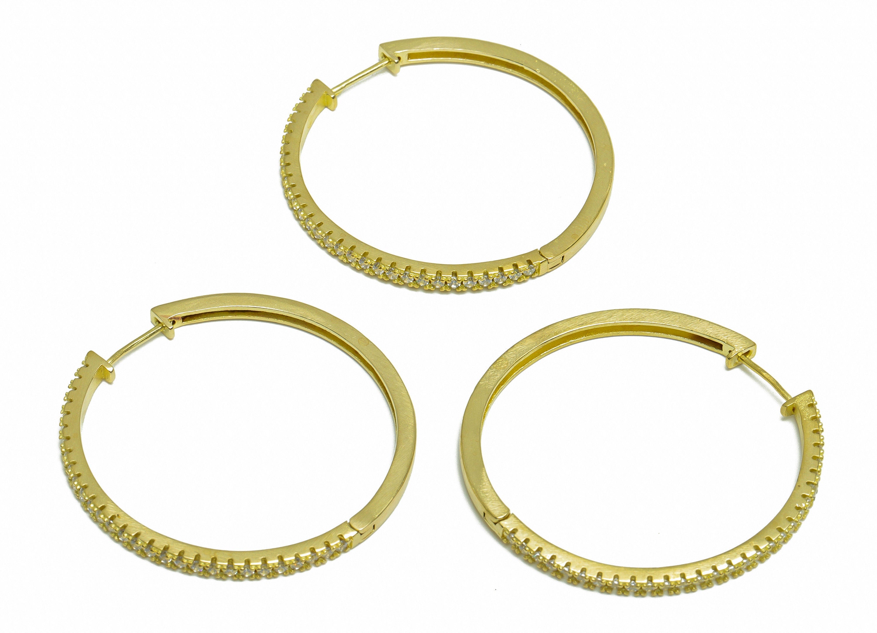 Brass CZ Huggie Hoop Earring - Brass Hoop Cubic Zircon Earring - Large Huggie Earring - Zircon Huggie Hoop Clasp - 45x44x3mm - PP9999 - DOMEDBAZAAR