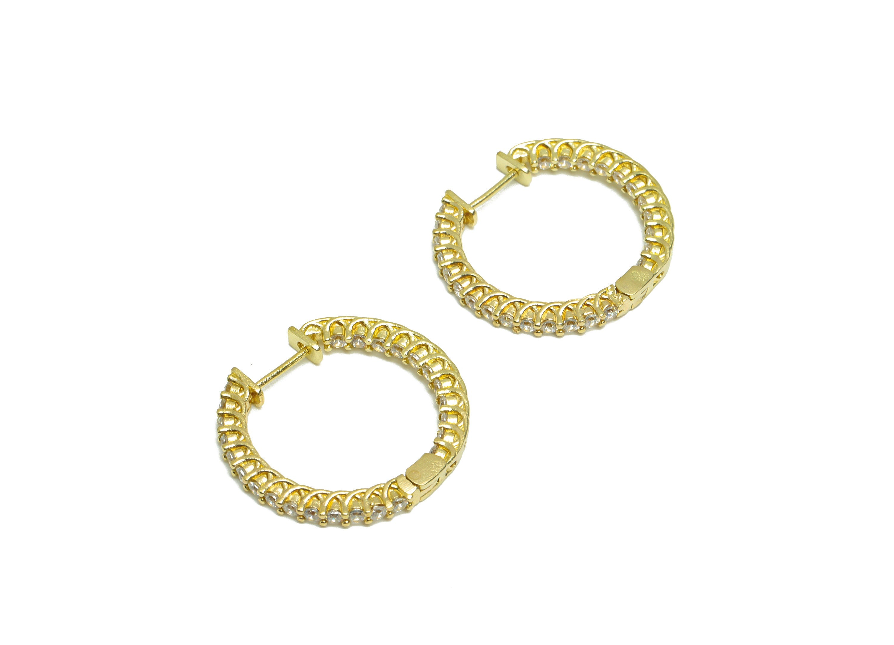 Brass CZ Huggie Hoop Earring - Brass Hoop Cubic Zircon Earring - Textured Huggie Earring - Zircon Huggie Hoop Clasp - 26x25.3x2mm - PP10004 - DOMEDBAZAAR