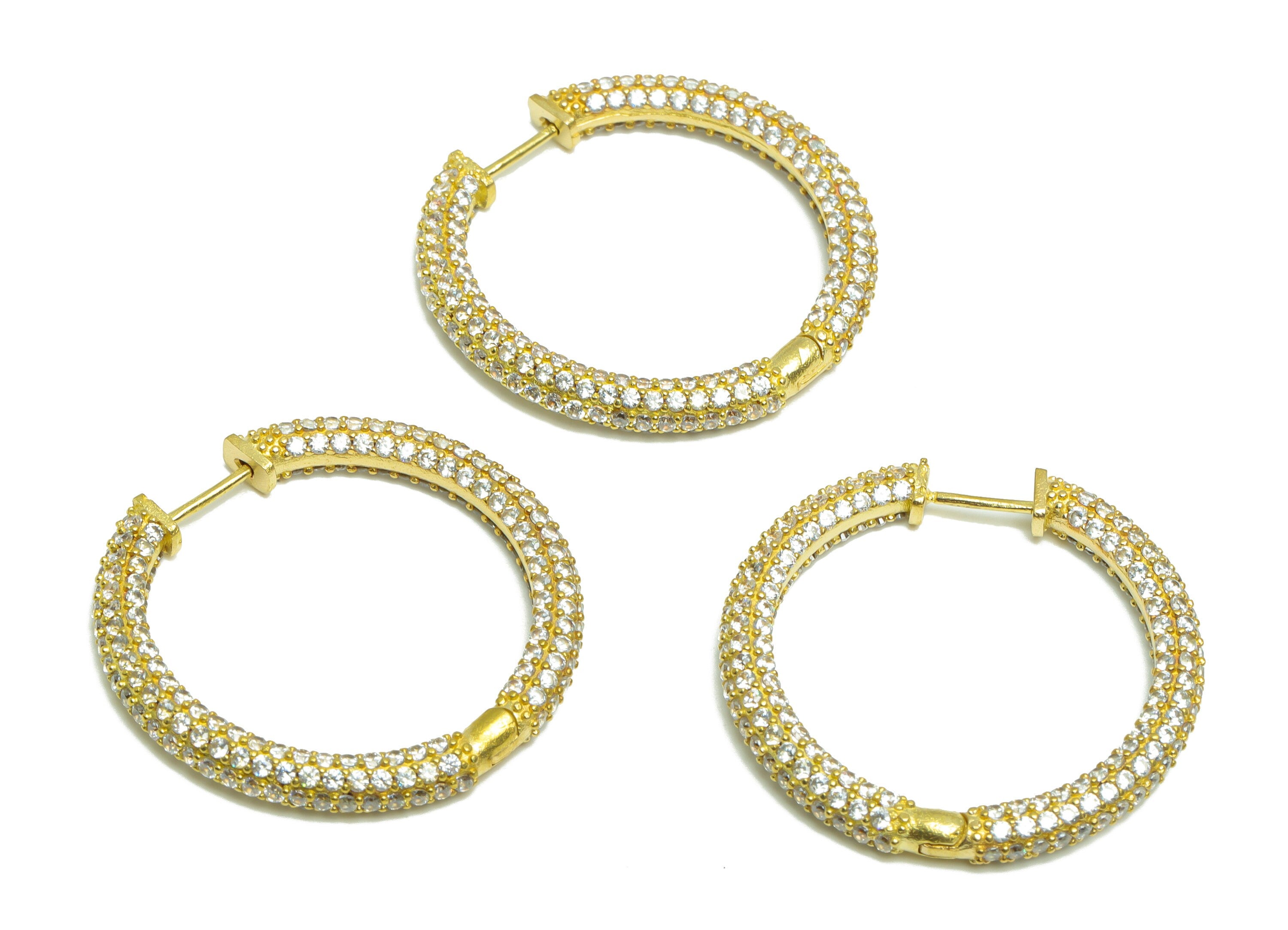 Brass CZ Huggie Hoop Earring - Brass Hoop Cubic Zircon Earring - Huggie Earring - Zircon Huggie Hoop Clasp - 34x35x4.06mm - PP10003 - DOMEDBAZAAR