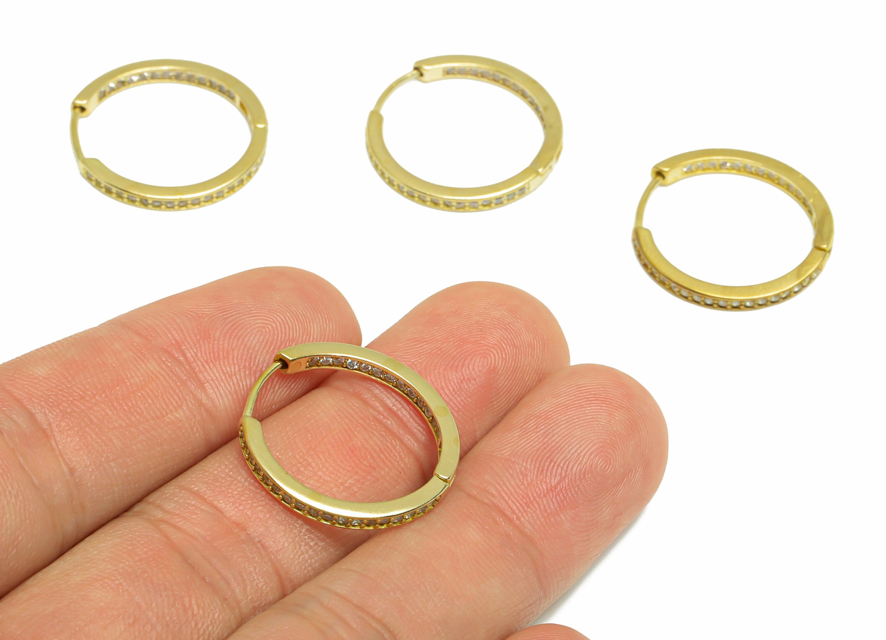 Brass CZ Huggie Hoop Earring - Brass Hoop Cubic Zircon Earring - Brass  Huggie Earring - Zircon Huggie Hoop Clasp - 22.2x21.2x2mm - PP10000 - DOMEDBAZAAR