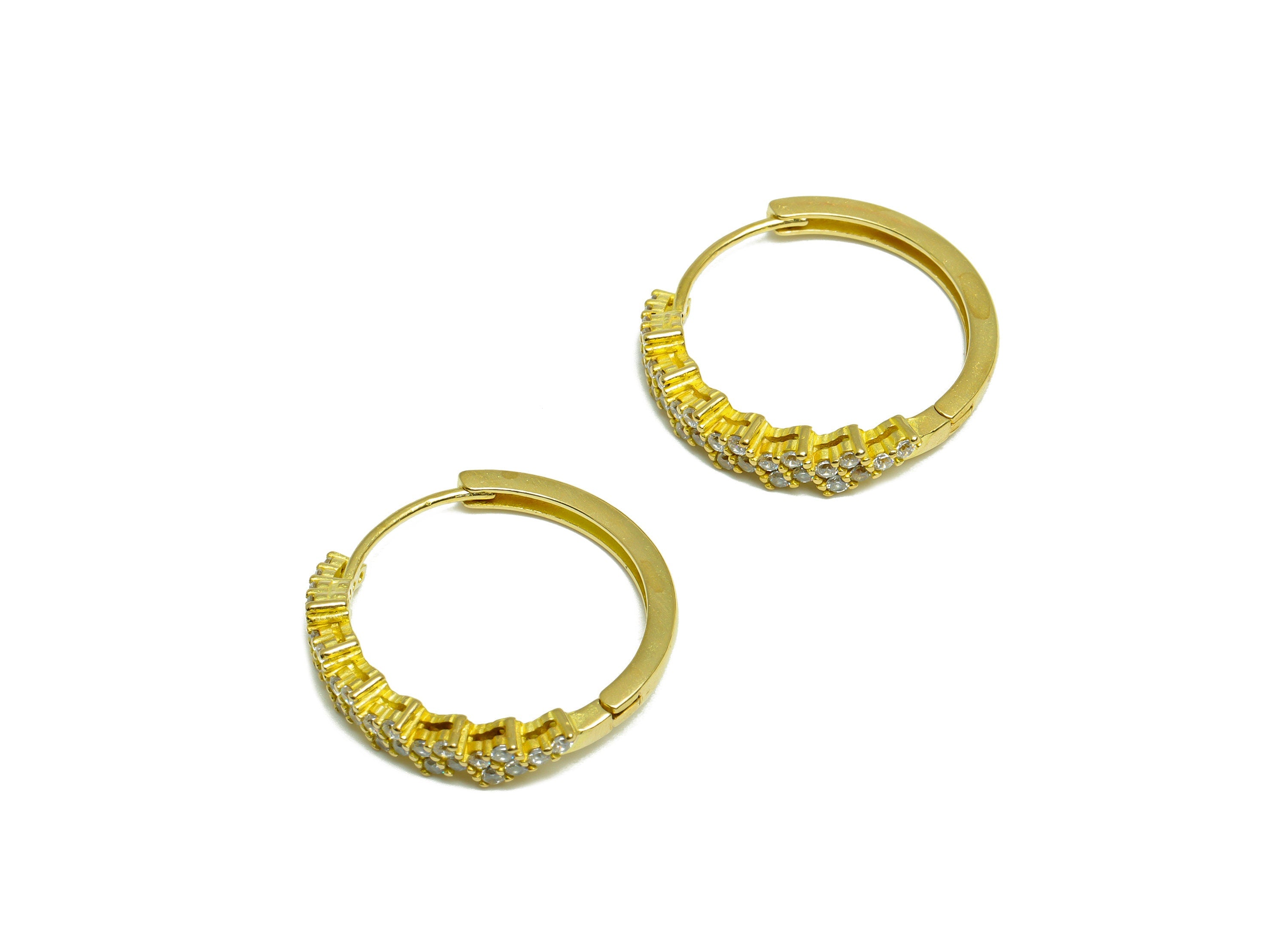 Brass CZ Huggie Hoop Earring - Brass Hoop Cube Zircon Earring - Brass  Huggie Earring - Zircon Huggie Hoop Clasp - 24x23x4.4mm - PP10002 - DOMEDBAZAAR