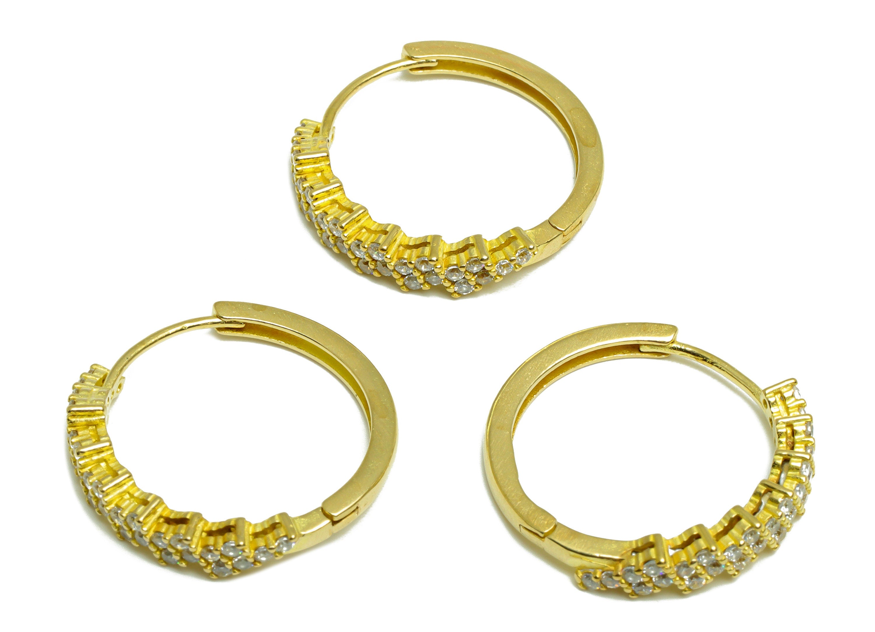Brass CZ Huggie Hoop Earring - Brass Hoop Cube Zircon Earring - Brass  Huggie Earring - Zircon Huggie Hoop Clasp - 24x23x4.4mm - PP10002 - DOMEDBAZAAR