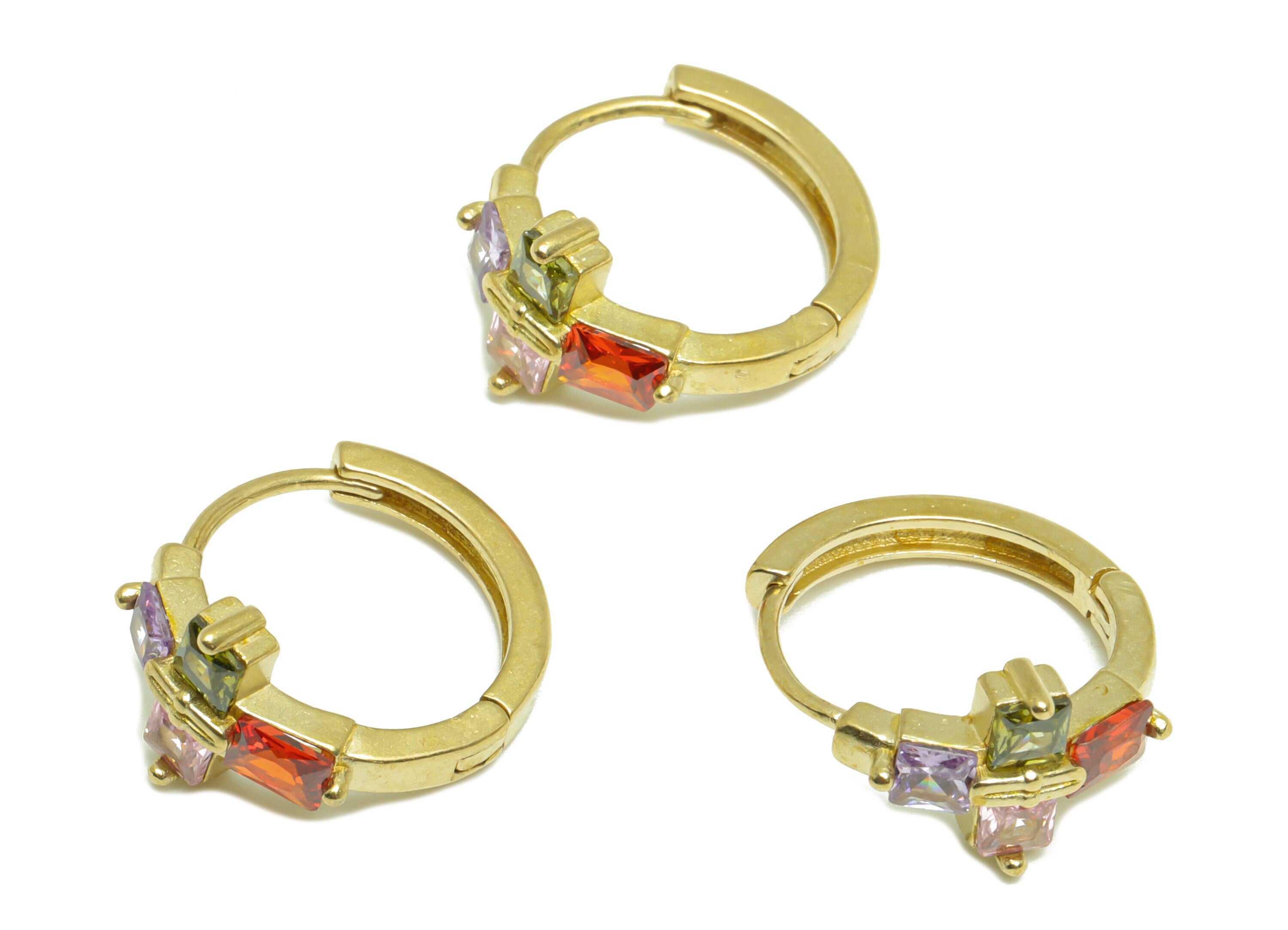 Brass CZ Huggie Hoop Earring - Brass Hoop Rainbow Zircon Earring - CZ Cross Huggie Hoop Earring - Huggie Hoop Clasp -16.9x15x8.9mm - PP9908 - DOMEDBAZAAR