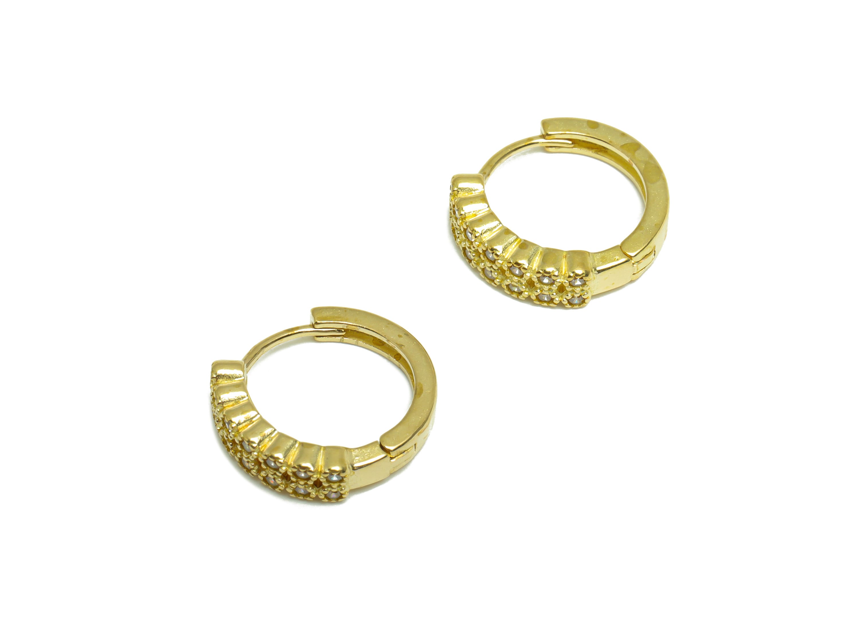 Brass CZ Huggie Hoop Earring - Brass Hoop Beaded Zircon Earring - Brass Bead Huggie Earring - Huggie Hoop Clasp - 15x14x4mm - PP9906 - DOMEDBAZAAR