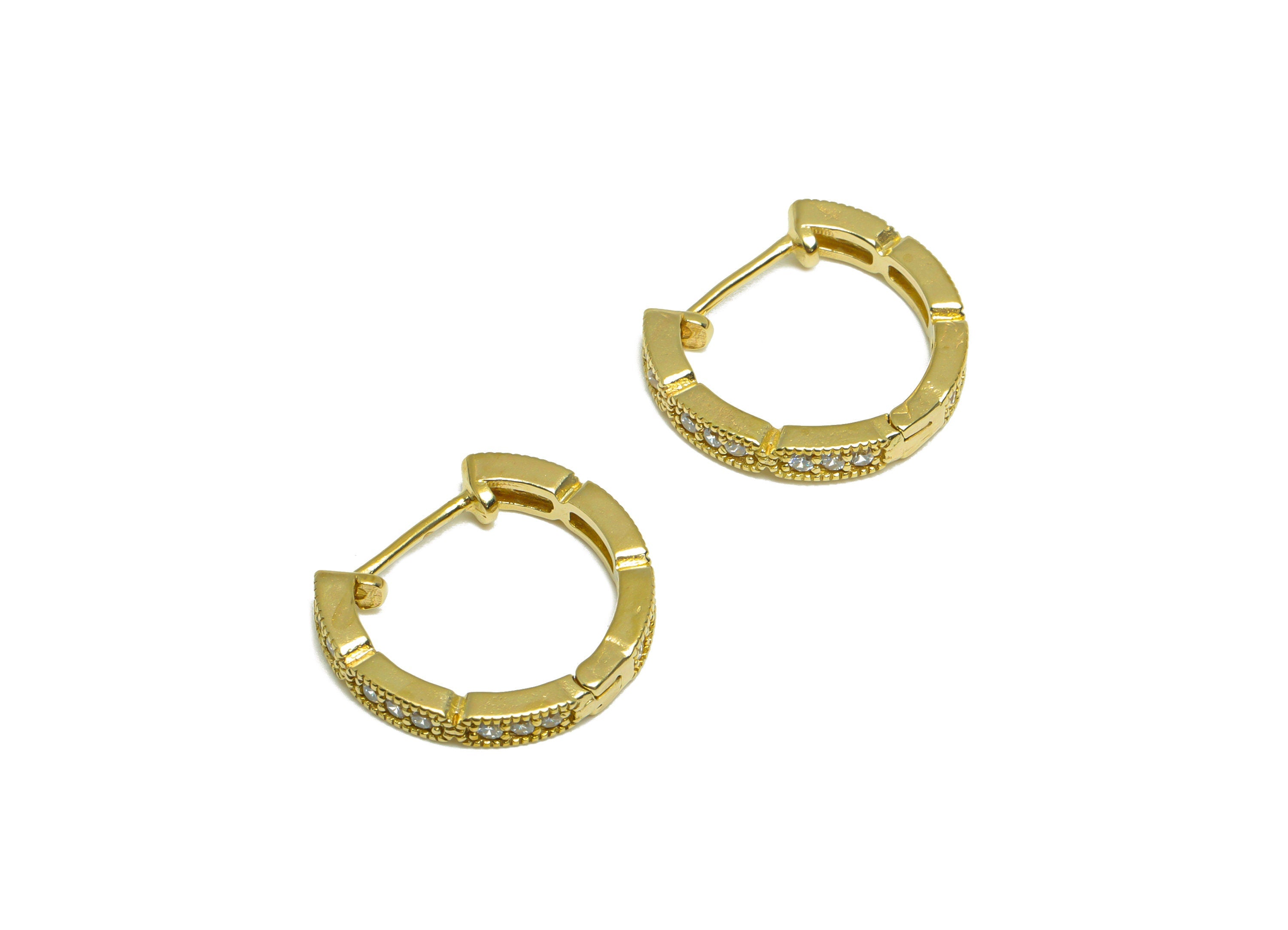Brass CZ Huggie Hoop Earring - Brass Hoop Oval Rectangle Zircon Earring - Brass Huggie Earring - Huggie Hoop Clasp - 17.64x16.3x2mm - PP9993 - DOMEDBAZAAR