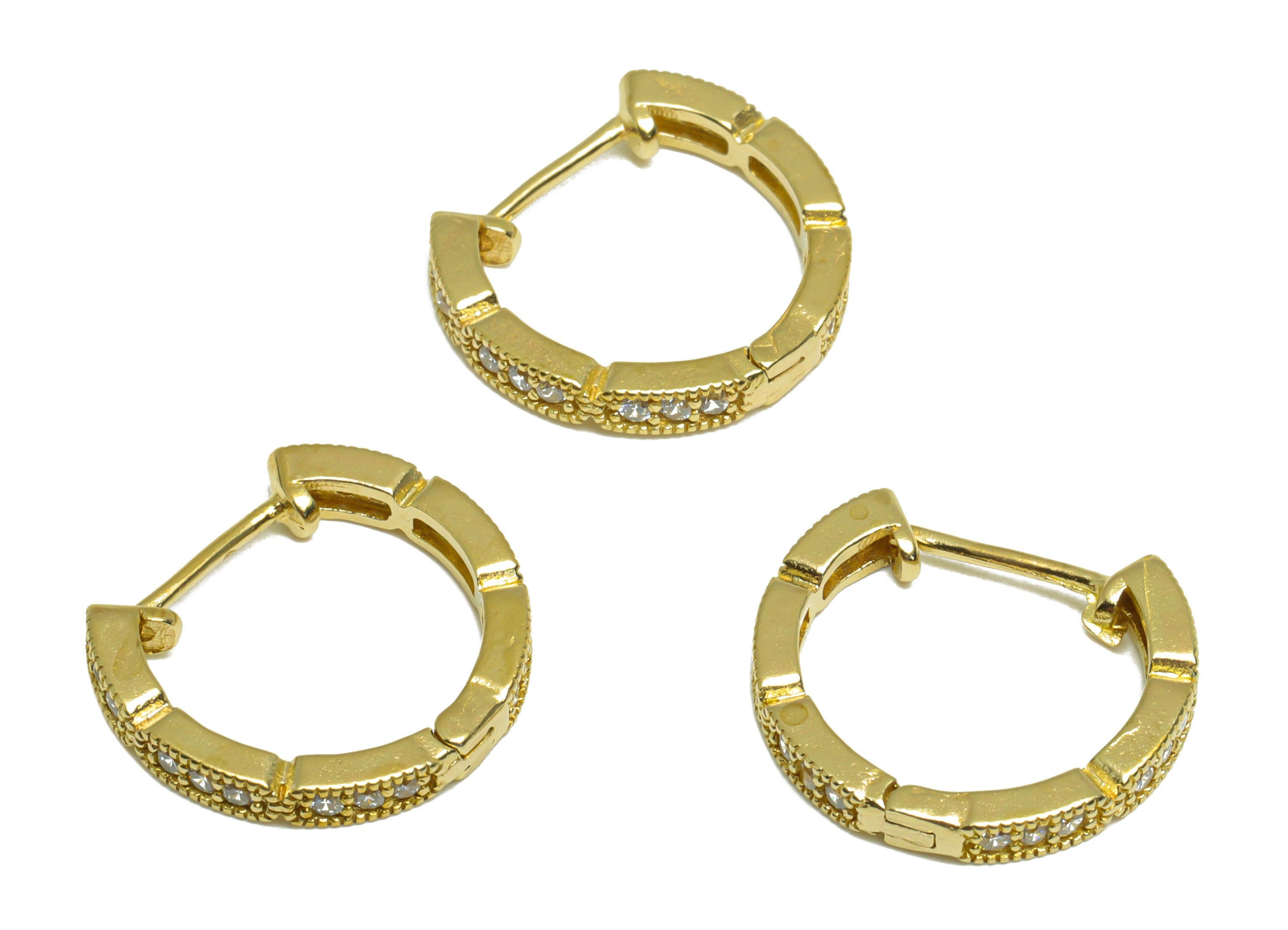 Brass CZ Huggie Hoop Earring - Brass Hoop Oval Rectangle Zircon Earring - Brass Huggie Earring - Huggie Hoop Clasp - 17.64x16.3x2mm - PP9993 - DOMEDBAZAAR