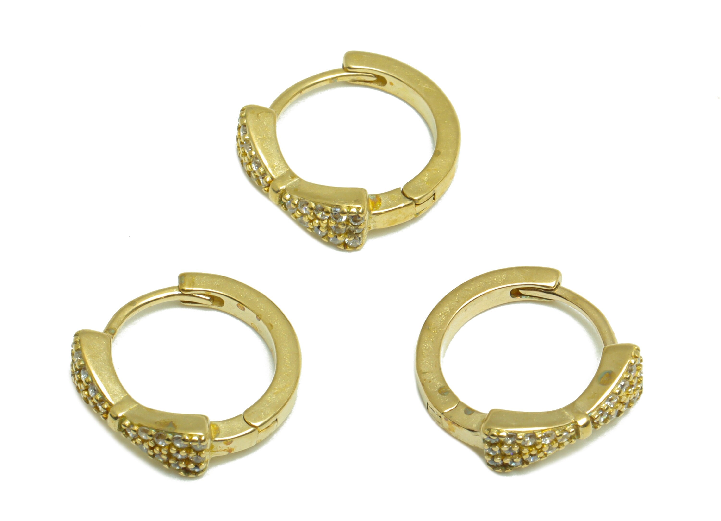 Brass CZ Huggie Hoop Earring - Raw Brass Hoop Butterfly Bow Zircon Earring - CZ Bowtie Huggie Earring - Hoop Clasp - 13.2x12x3mm - PP9905 - DOMEDBAZAAR