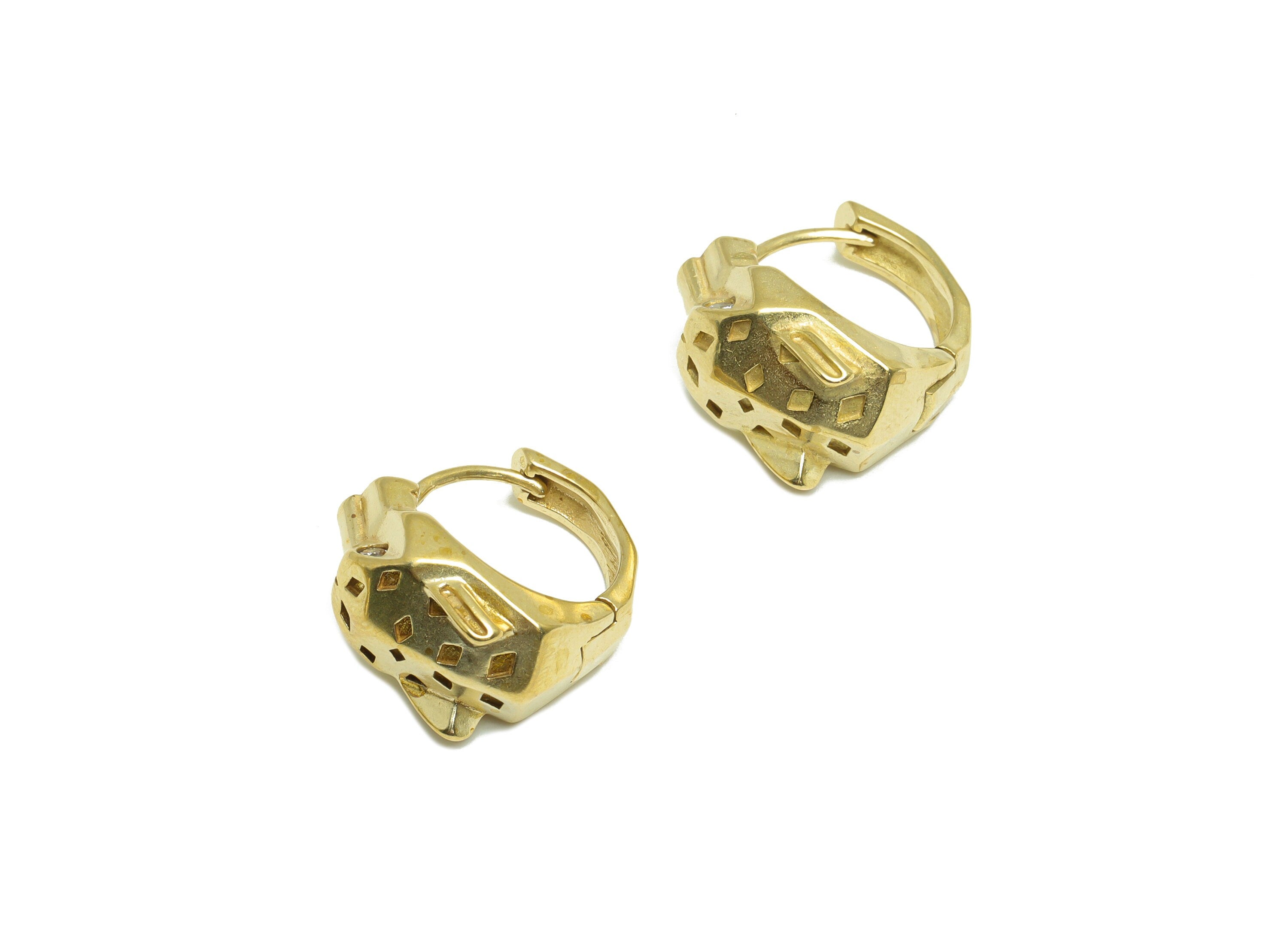 Brass CZ Huggie Hoop Earring - Raw Brass Hoop Wolf Zircon Earring - Leopord CZ Huggie Hoop Earring - Dog Earring Hoop -18.9x16x11mm - PP9915 - DOMEDBAZAAR