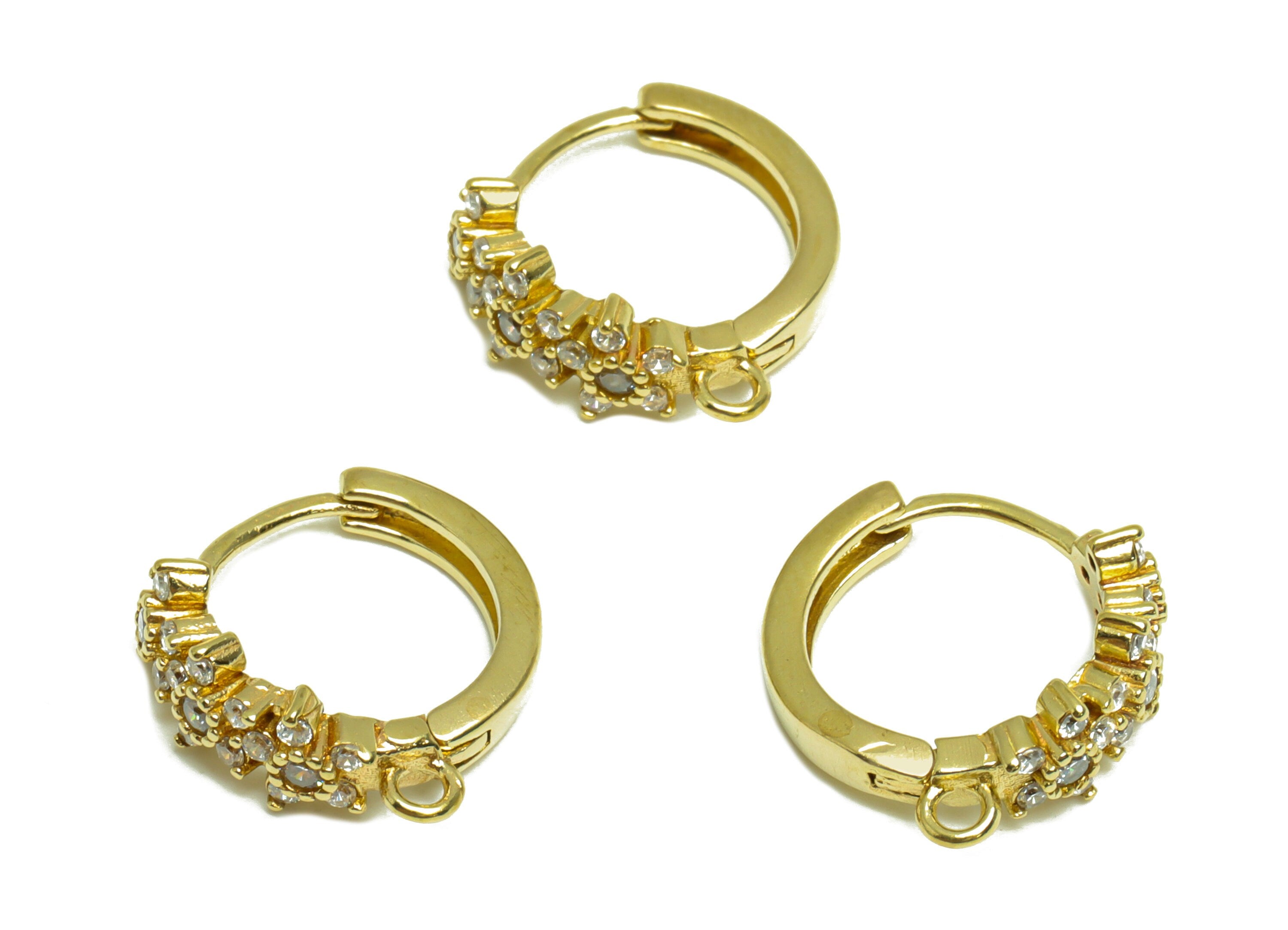 Brass CZ Huggie Hoop Earring - Raw Brass Hoop Flower Zircon Earring - Daisy Huggie Earring - Earring Hoop With Loop - 16.5x15x5mm - PP9995 - DOMEDBAZAAR
