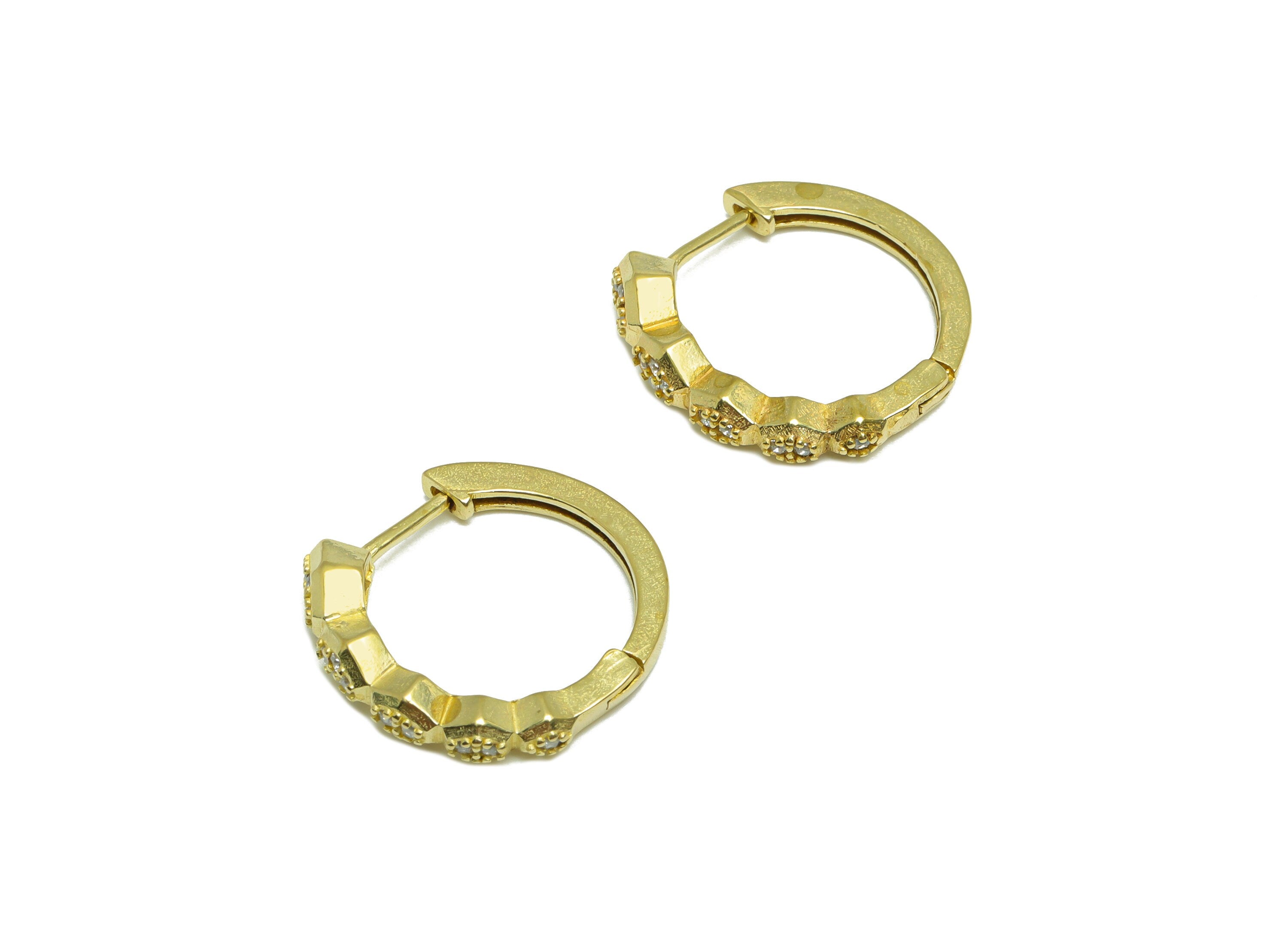 Brass CZ Huggie Hoop Earring - Brass Hoop Hexagon Zircon Earring - Brass Huggie Earring - Geometry Earring Hoop - 19x18.8x4.6mm - PP9996 - DOMEDBAZAAR