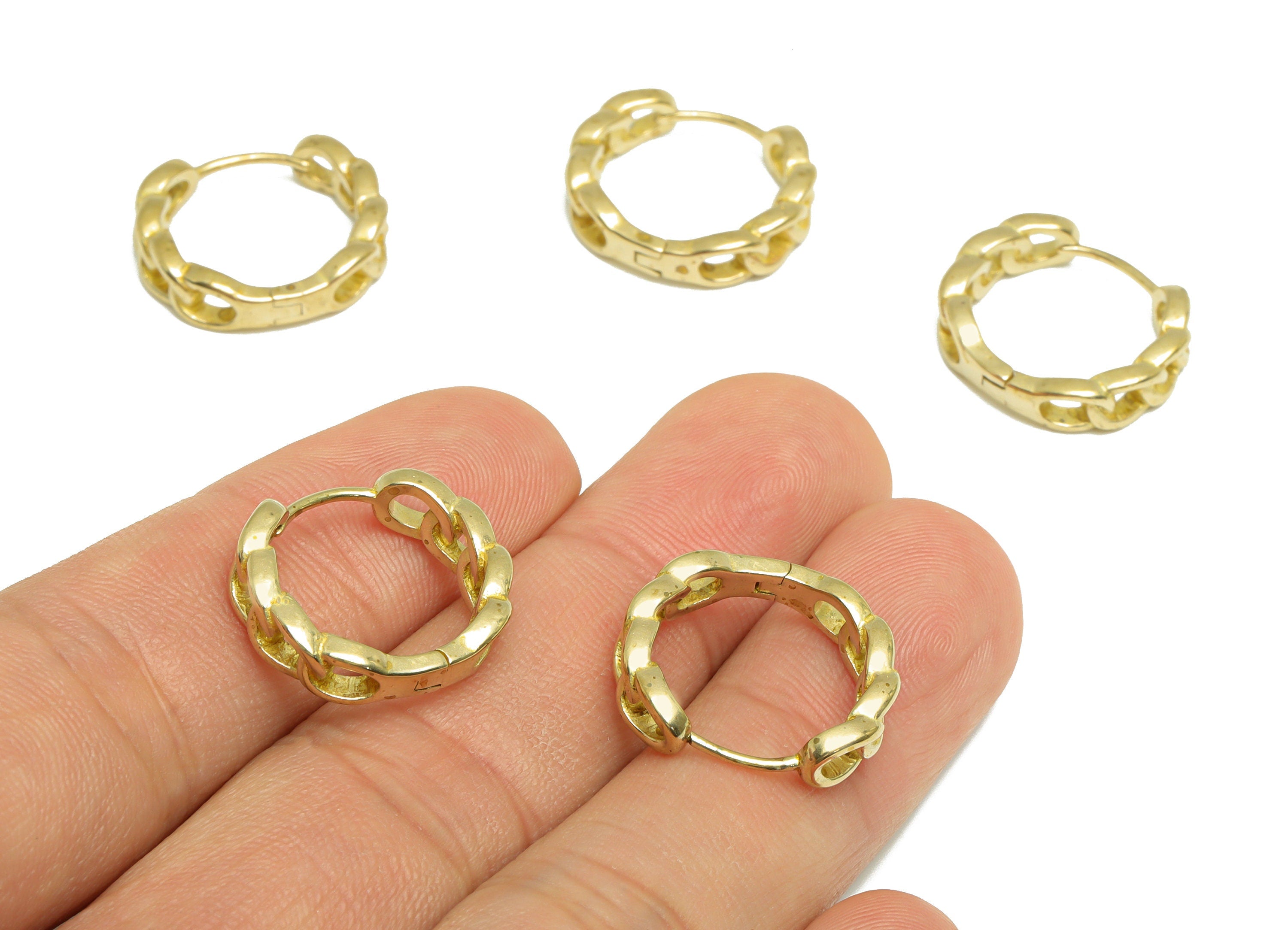 Brass Chain Huggie Hoop Earring - Raw Brass Hoop Rope Chain Earring - Curb Chain Huggie Hoop Earring - 18.9x16.7x4.9mm - PP9978 - DOMEDBAZAAR