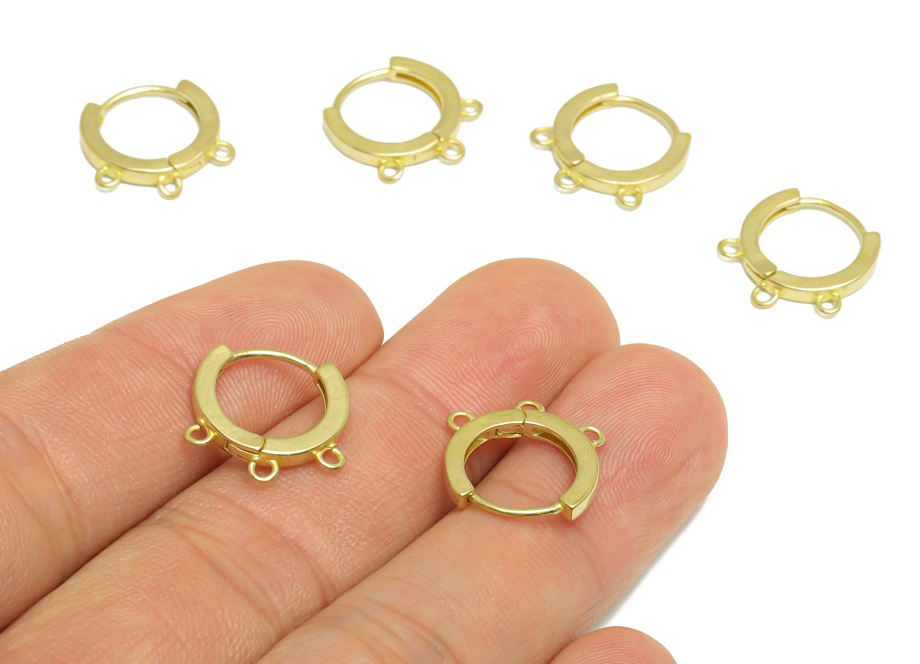 Brass Huggie Hoop Earring - Brass Hoop Round Earring - Huggie Earring With 3 loop - Earring With Loop For Tassel - 14.9x14.3x2.1mm - PP9903 - DOMEDBAZAAR
