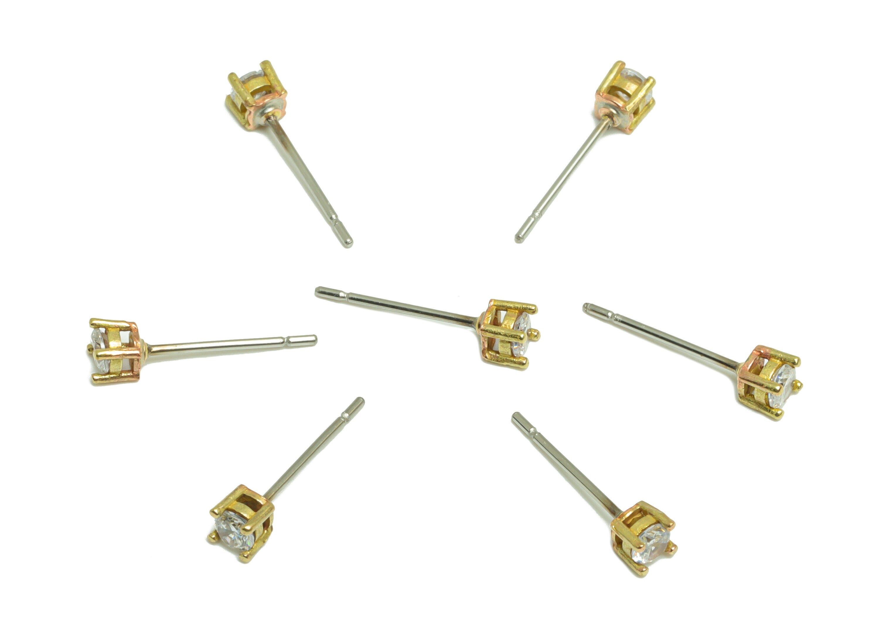 3mm CZ Minimalist Earring - Raw Brass Minimalist CZ Earring Post - Cubic Zircon Earring Post - Stainless Steel Stud - 15x3.3x3mm - PP9890-3 - DOMEDBAZAAR