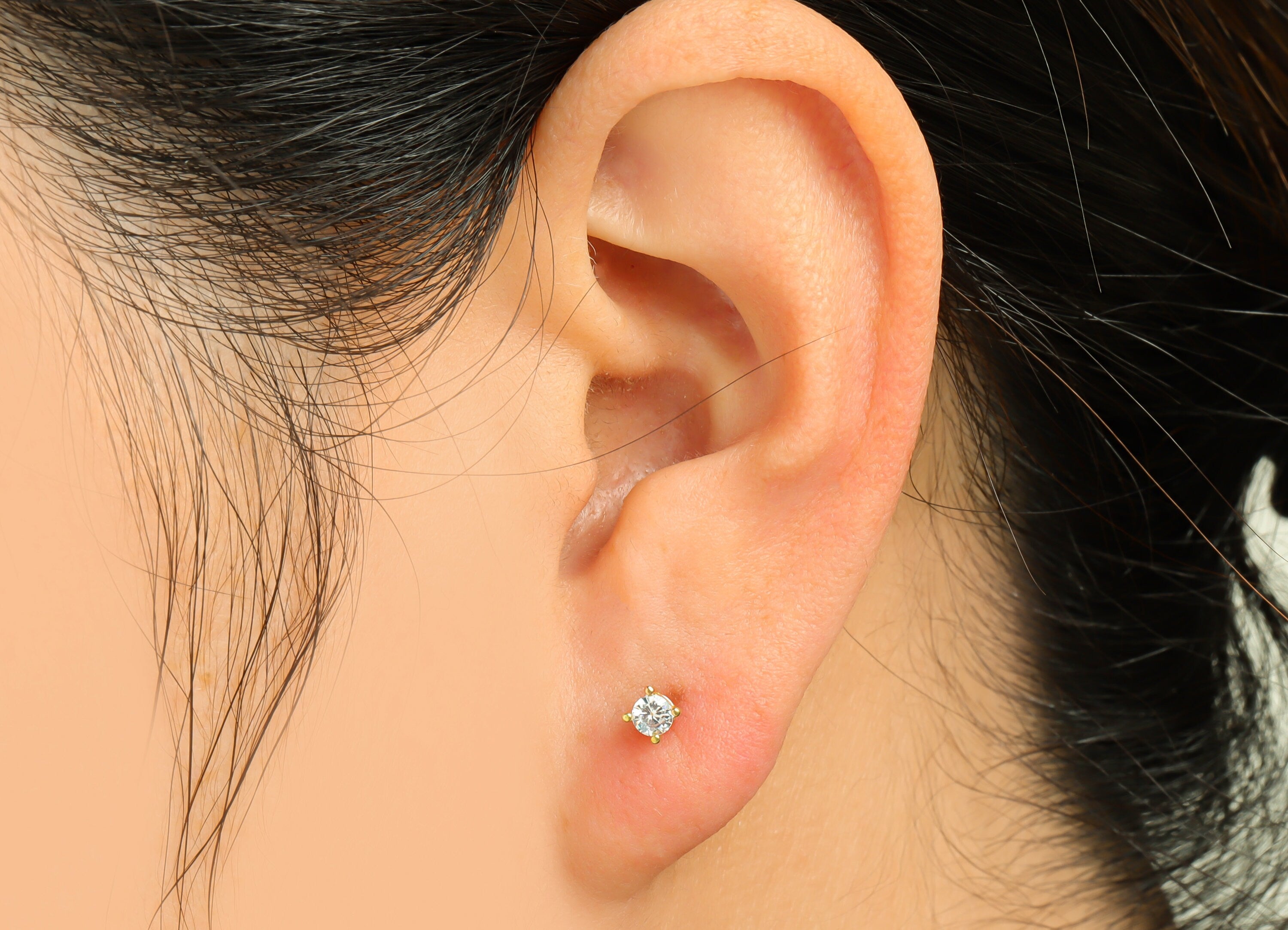 3mm CZ Minimalist Earring - Raw Brass Minimalist CZ Earring Post - Cubic Zircon Earring Post - Stainless Steel Stud - 15x3.3x3mm - PP9890-3 - DOMEDBAZAAR