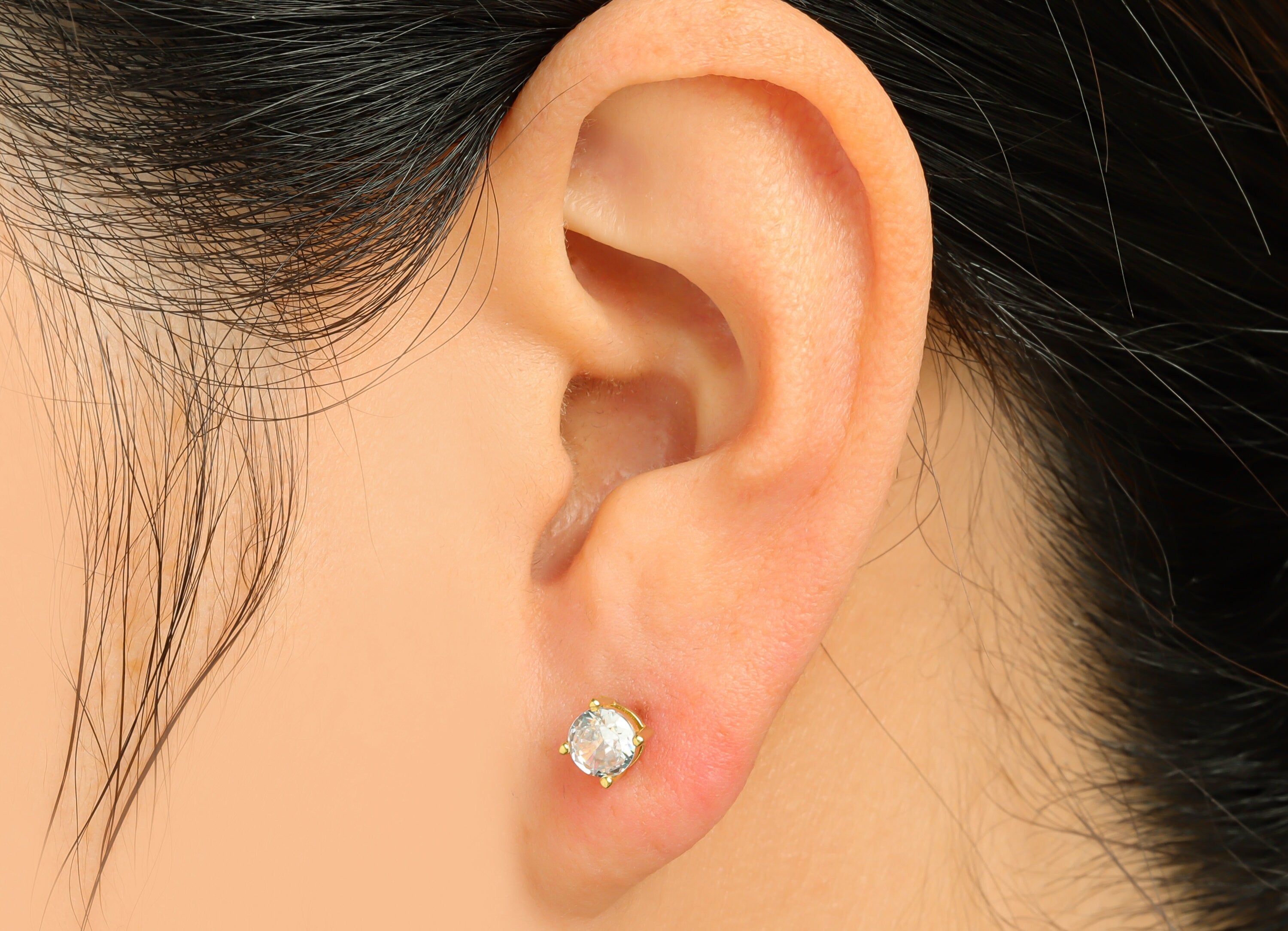 5mm CZ Minimalist Earring  - Raw Brass CZ Earring Post - Cubic Zircon Earring Post - Stainless Steel Stud - 16.4x5.1x4.8mm- PP9890-5 - DOMEDBAZAAR