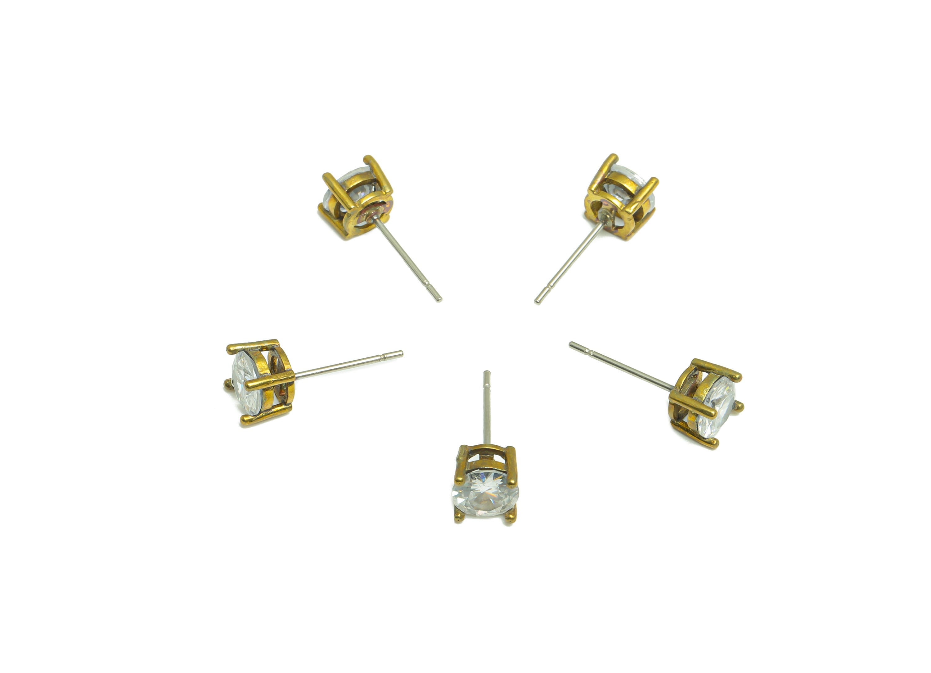 6mm CZ Minimalist Earring  - Raw Brass Antique Bronze CZ Earring Post - Cubic Zircon Earring Post - Stainless Steel Stud - 16x6x4mm-PP9890-6 - DOMEDBAZAAR