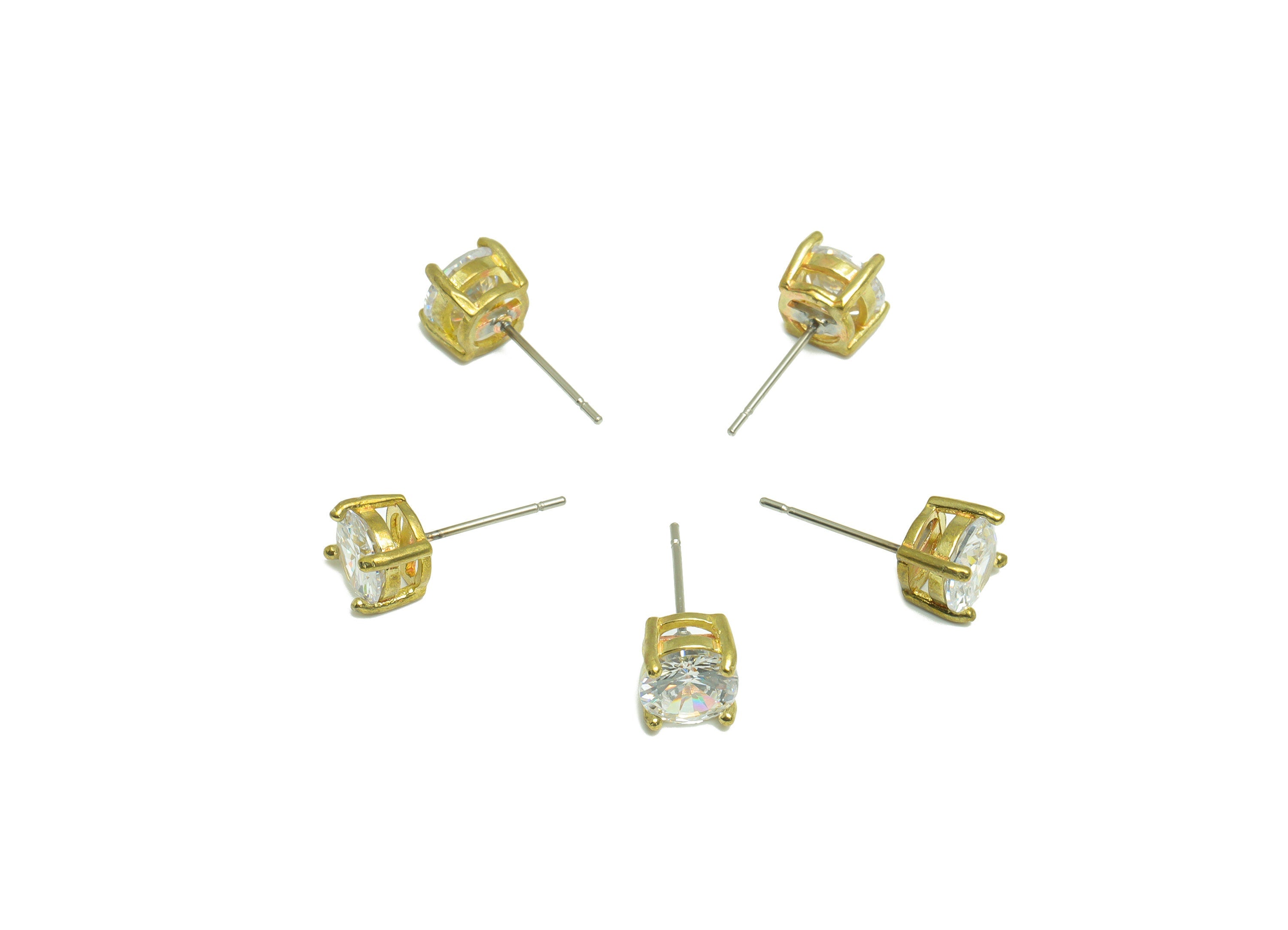7mm CZ Minimalist Earring  - Raw Brass CZ Earring Post - Cubic Zircon Earring Post - Stainless Steel Stud - 17.5x7x7mm- PP9890-7 - DOMEDBAZAAR