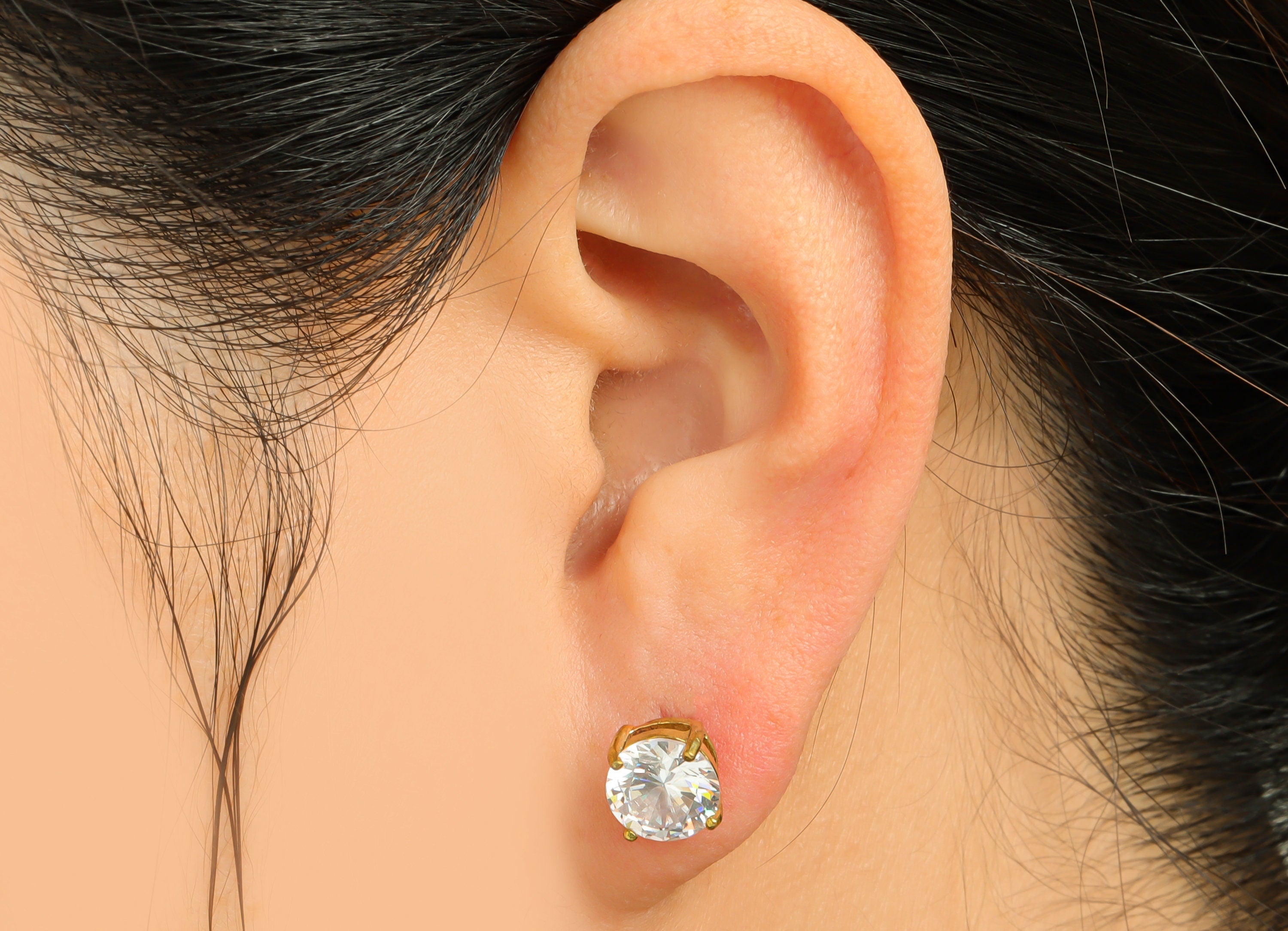 8mm CZ Minimalist Earring  - Raw Brass CZ Earring Post - Cubic Zircon Earring Post - Stainless Steel Stud - 17.3x8x5.8mm - PP9890-8 - DOMEDBAZAAR