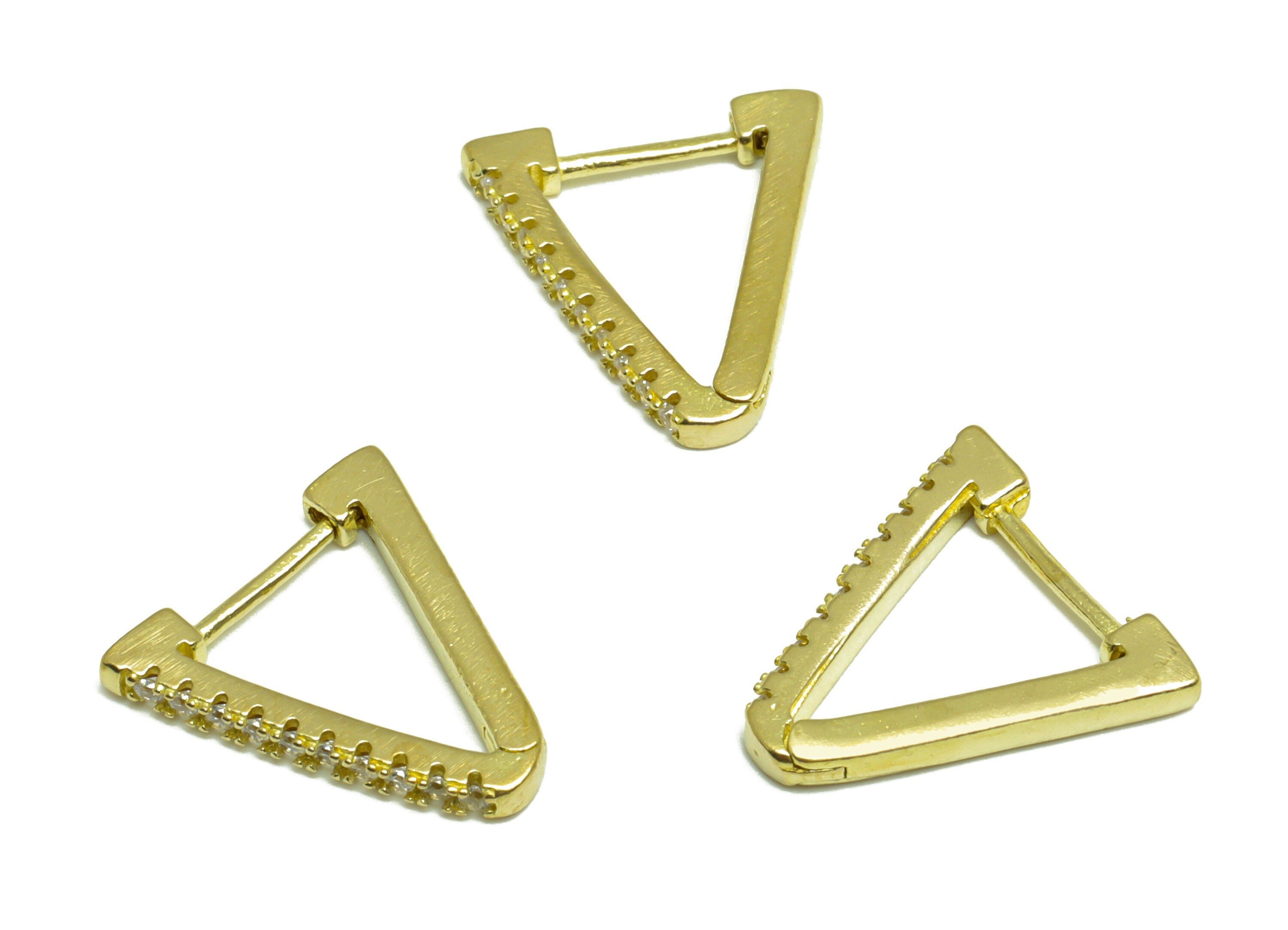 Brass CZ Triangle Huggie Hoop Earring - Brass Hoop Triangle Zircon Earring - Brass Zircon Earring Huggie Hoop Clasp - 15x14x1.92mm - PP10006 - DOMEDBAZAAR