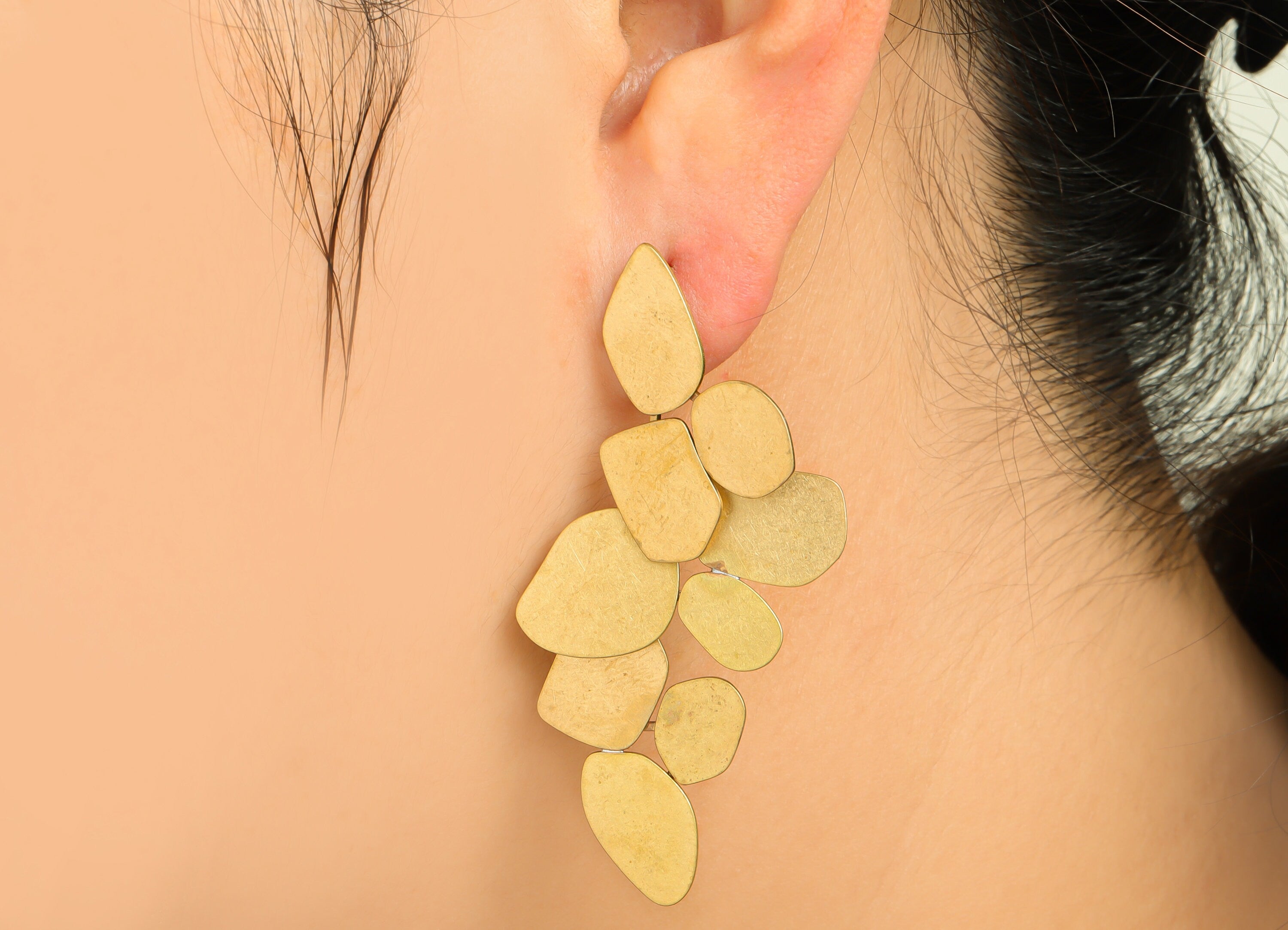 Brass Leaf Earring Post - Brass Hang Leaf Earring Stud - Brass Dangel Earring Post- Brass Botanical Earring Post - 60x32x2.6mm - PP9893 - DOMEDBAZAAR