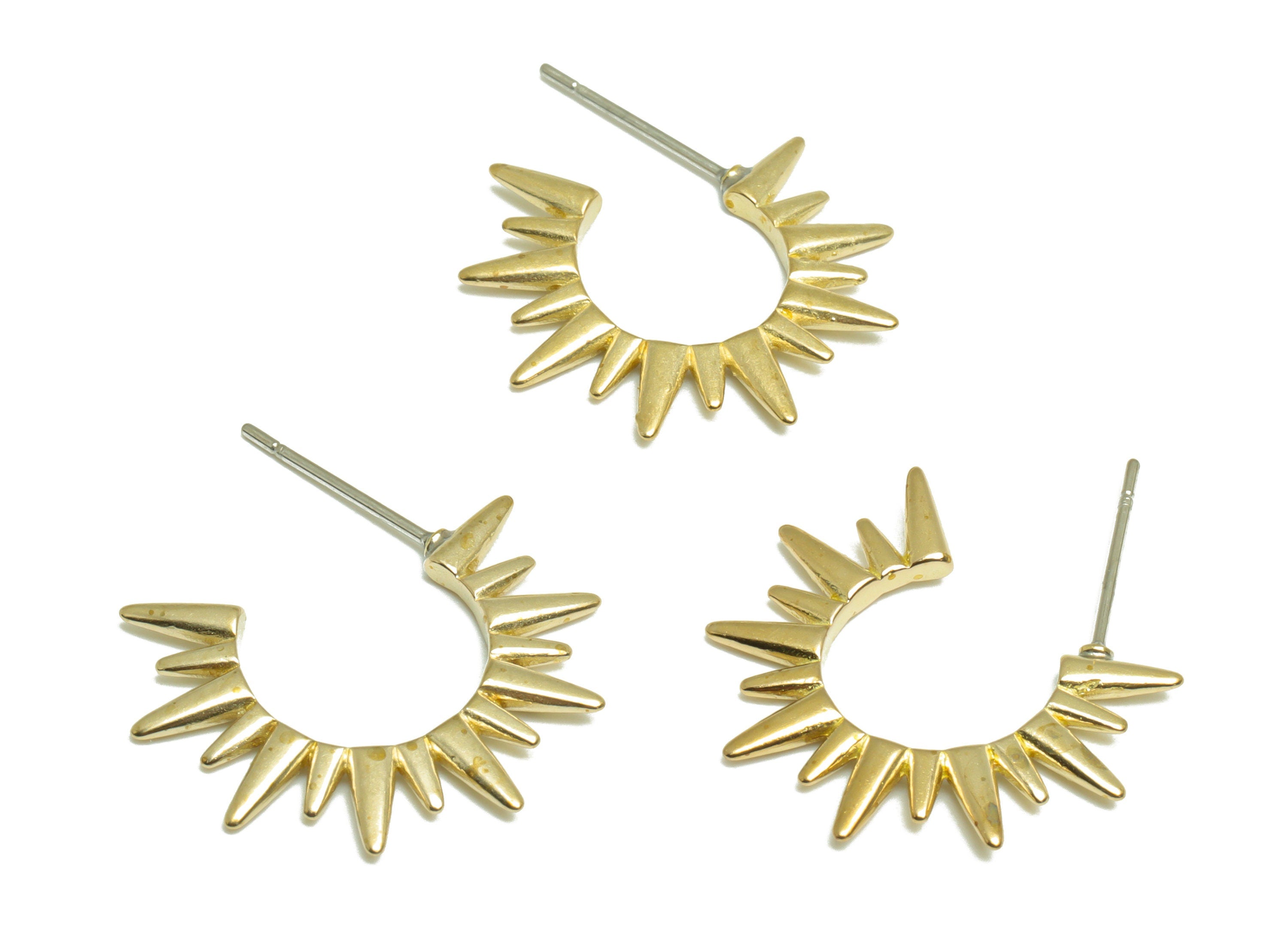 Brass Sun Hoop Earring Post - Brass Sunshine Hoop Earring Stud - Sun C Hoop Earring Post - Spitee C hoop Earring - 25.6x20.3x1.9mm - PP9896 - DOMEDBAZAAR