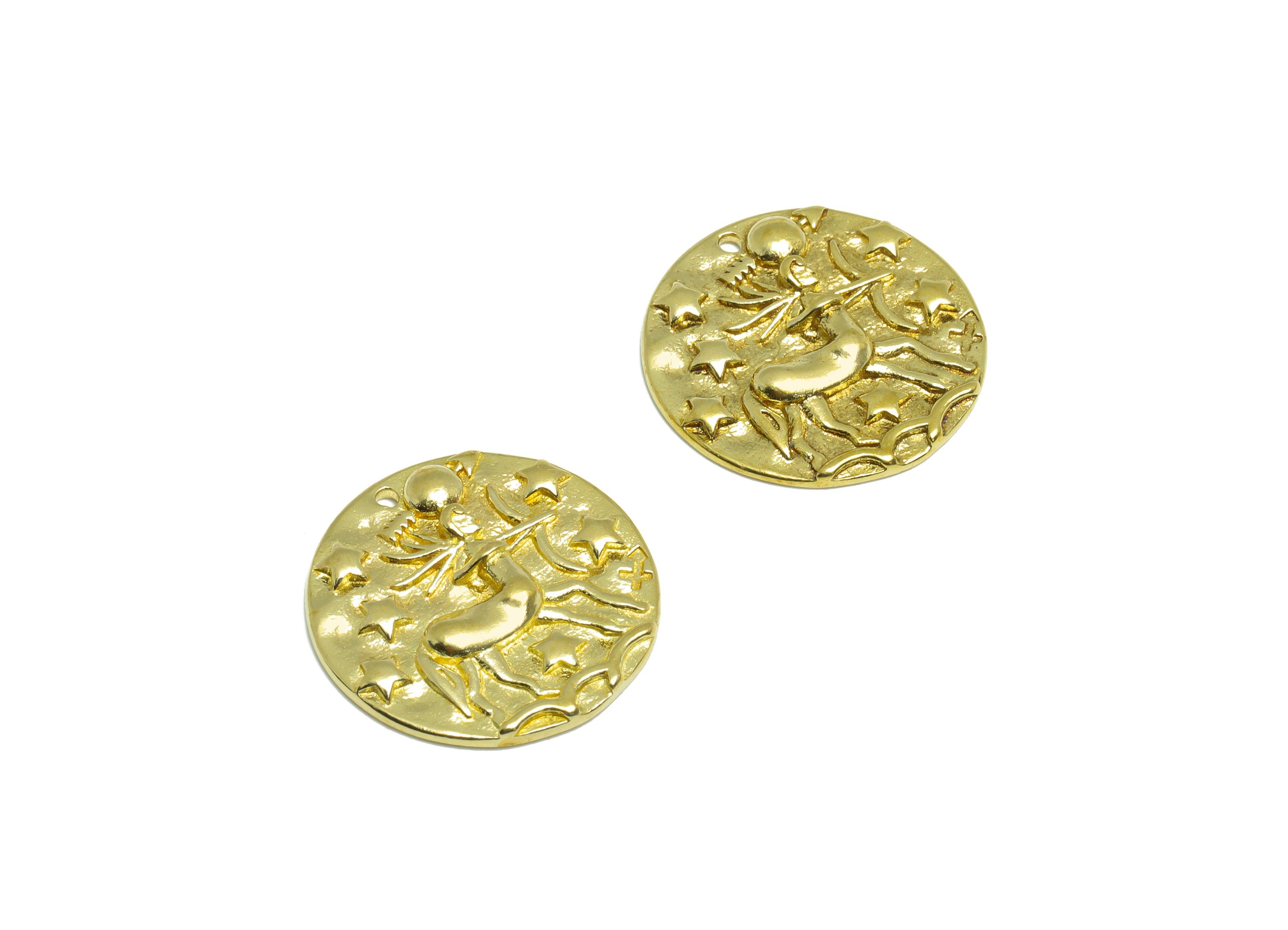 Brass Hammered Earring Charms - Raw Brass Sagittarius Star Deer Pendant - Brass Horoscope Charm - Brass Zodiac Pendant - 19x19x2mm - PP9892 - DOMEDBAZAAR