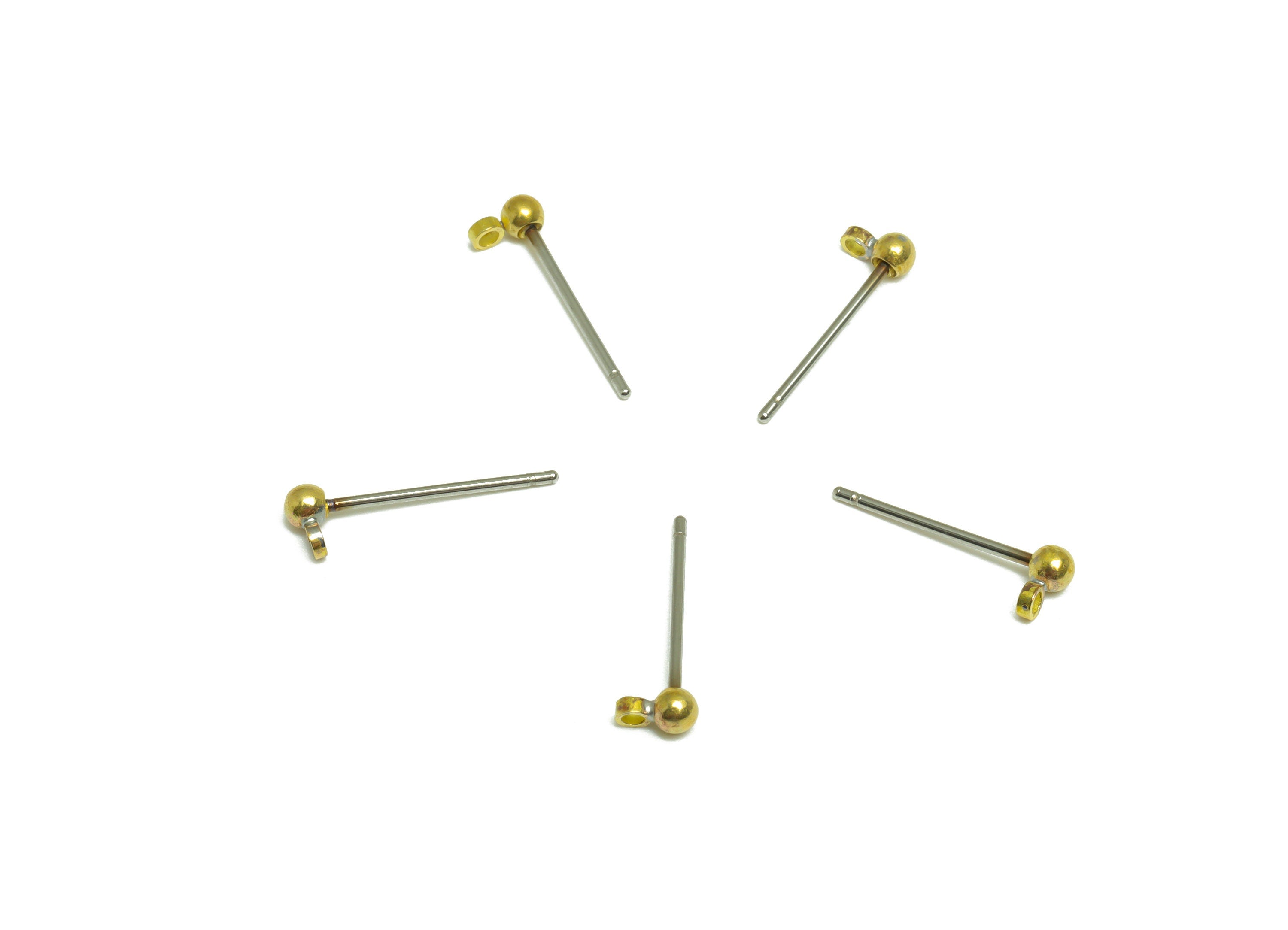 2.5mm Ball Stud Earring With Loop - Brass Ball Pad Stud - Brass Bead Earring Post- Raw Brass Ball Earring Loop - Jewelry Supplies - PP9620 - DOMEDBAZAAR