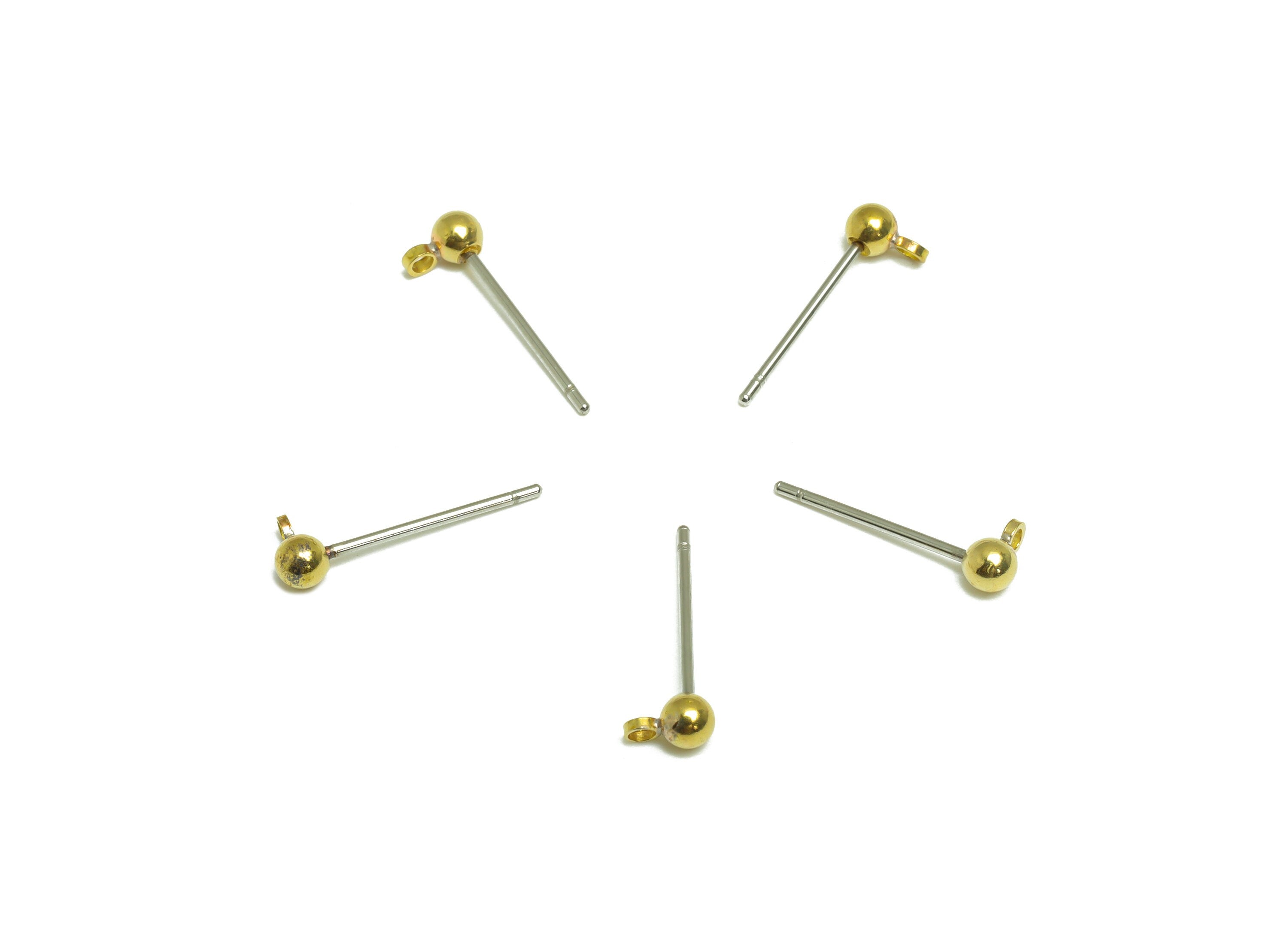 3mm Ball Stud Earring With Loop - Brass Ball Pad Stud - Brass Bead Earring Post- Raw Brass Ball Earring Loop - Jewelry Supplies - PP9621 - DOMEDBAZAAR