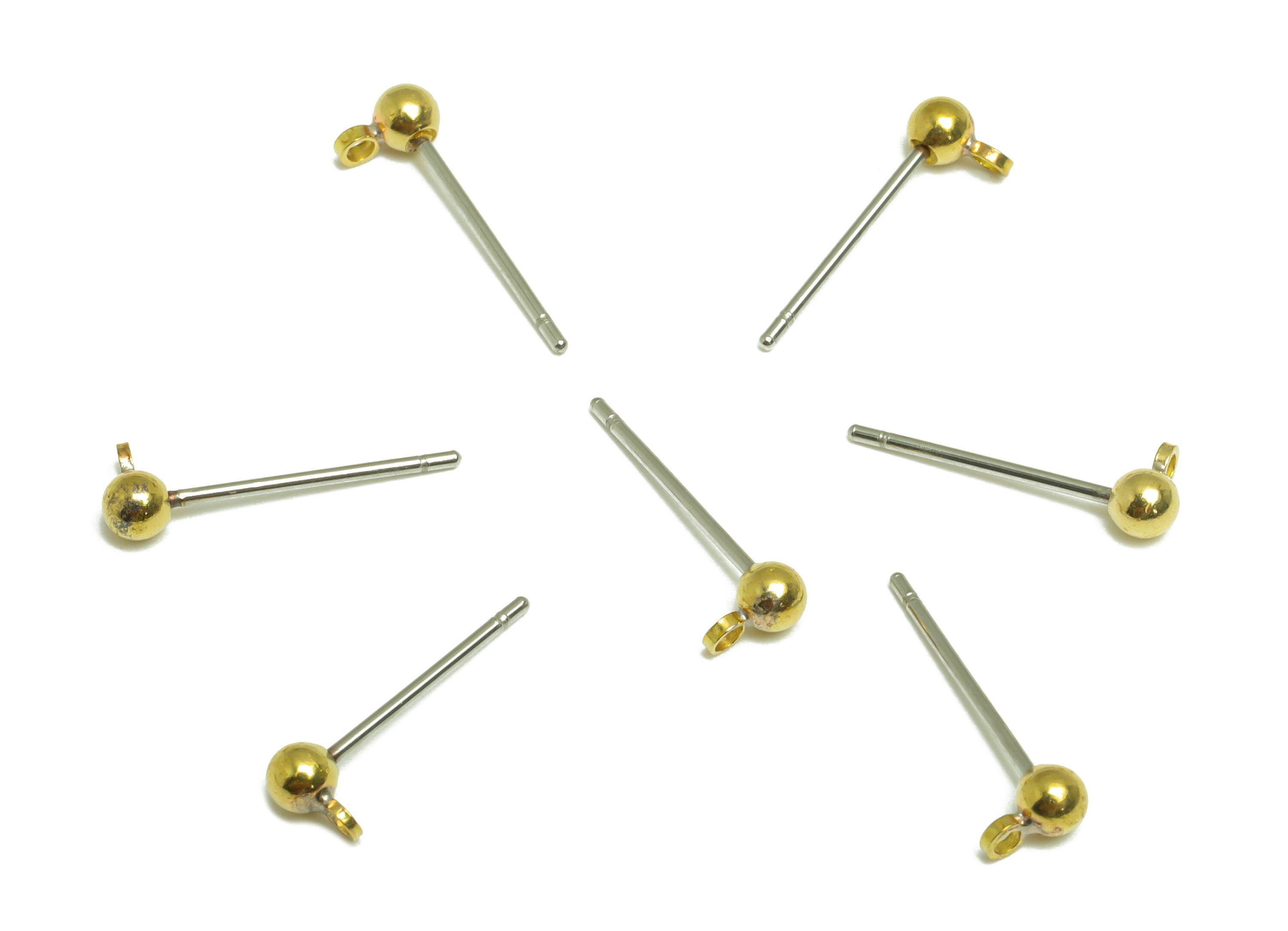 3mm Ball Stud Earring With Loop - Brass Ball Pad Stud - Brass Bead Earring Post- Raw Brass Ball Earring Loop - Jewelry Supplies - PP9621 - DOMEDBAZAAR