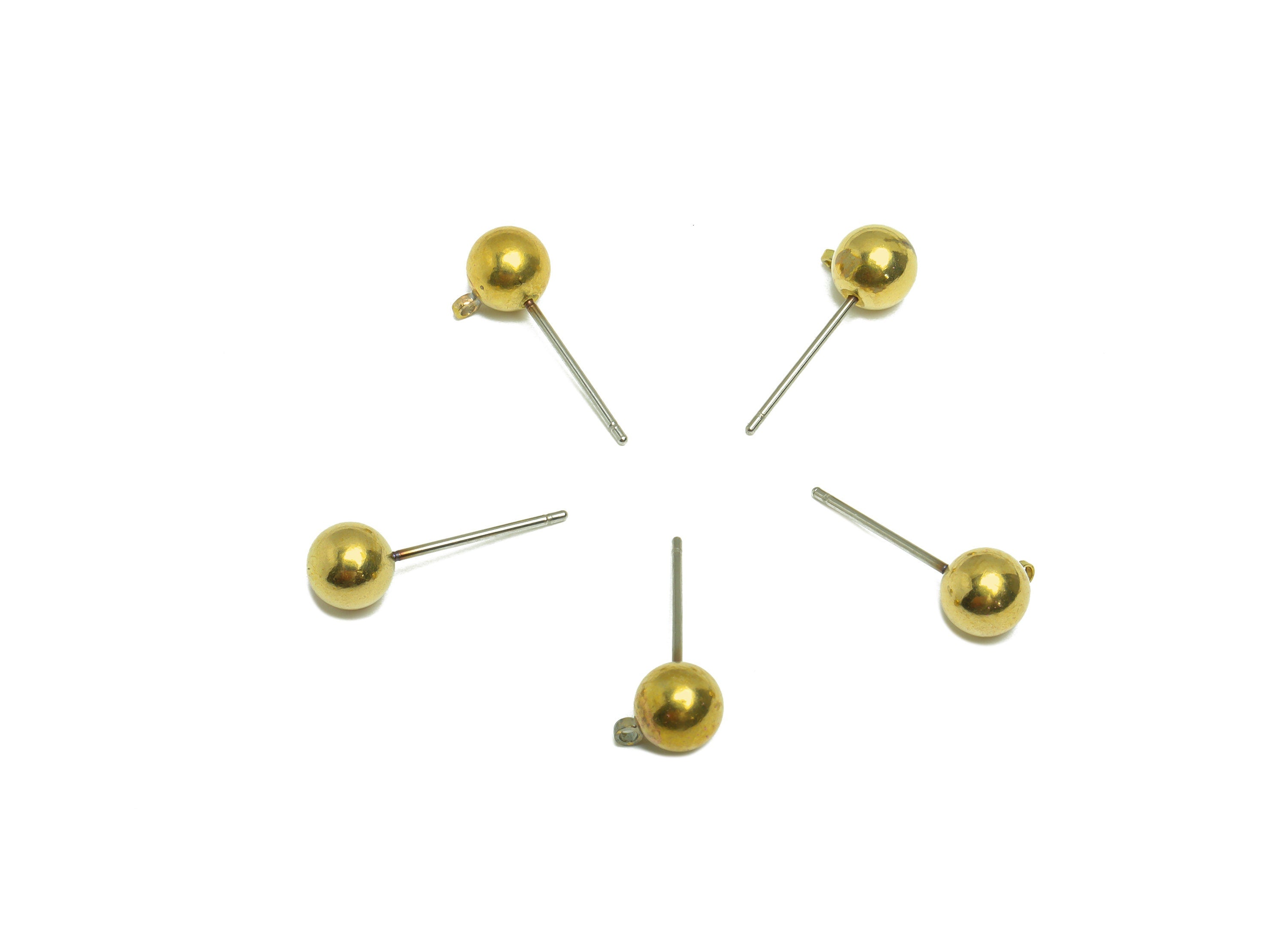 6mm Ball Stud Earring With Loop - Brass Ball Pad Stud - Brass Bead Earring Post- Raw Brass Ball Earring Loop - Jewelry Supplies - PP9622 - DOMEDBAZAAR