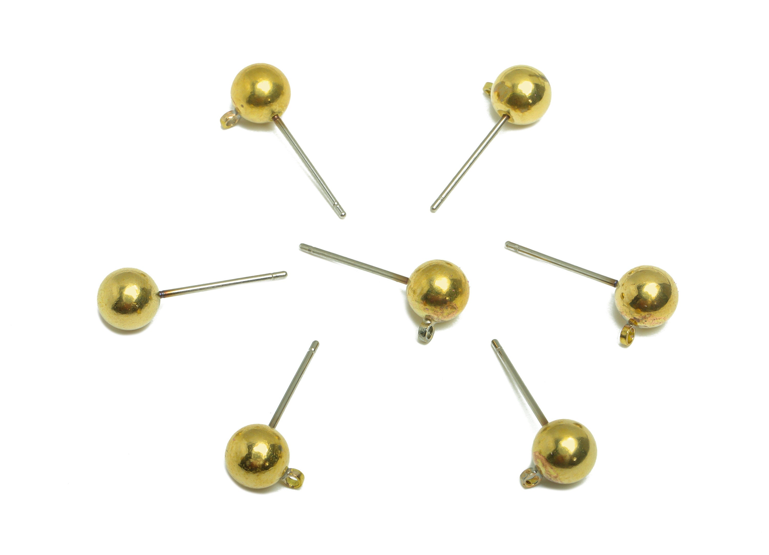 6mm Ball Stud Earring With Loop - Brass Ball Pad Stud - Brass Bead Earring Post- Raw Brass Ball Earring Loop - Jewelry Supplies - PP9622 - DOMEDBAZAAR
