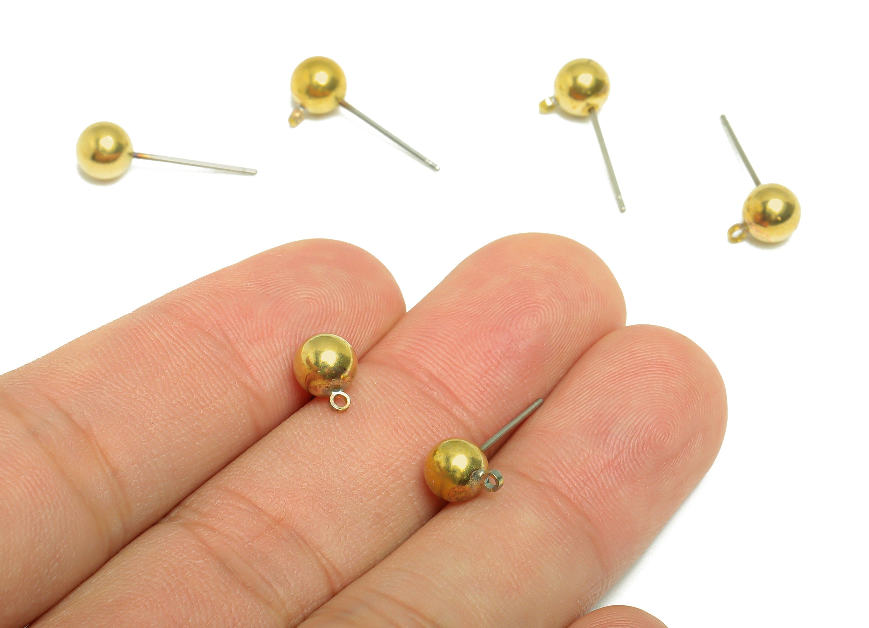 6mm Ball Stud Earring With Loop - Brass Ball Pad Stud - Brass Bead Earring Post- Raw Brass Ball Earring Loop - Jewelry Supplies - PP9622 - DOMEDBAZAAR