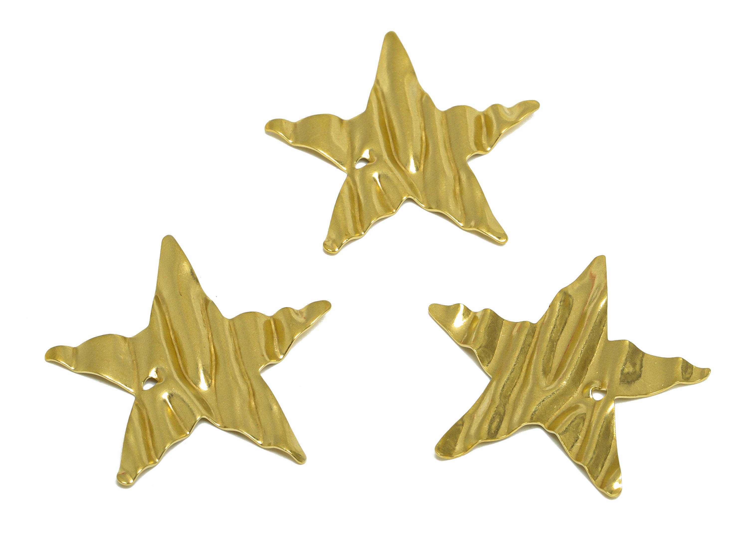 Brass Star Earring Charm - Raw Brass Wavy Star Earring Charm - Brass Wavy Star Pendant - Brass Star Charm - 34.3x34.3x2mm - PP10223 - DOMEDBAZAAR