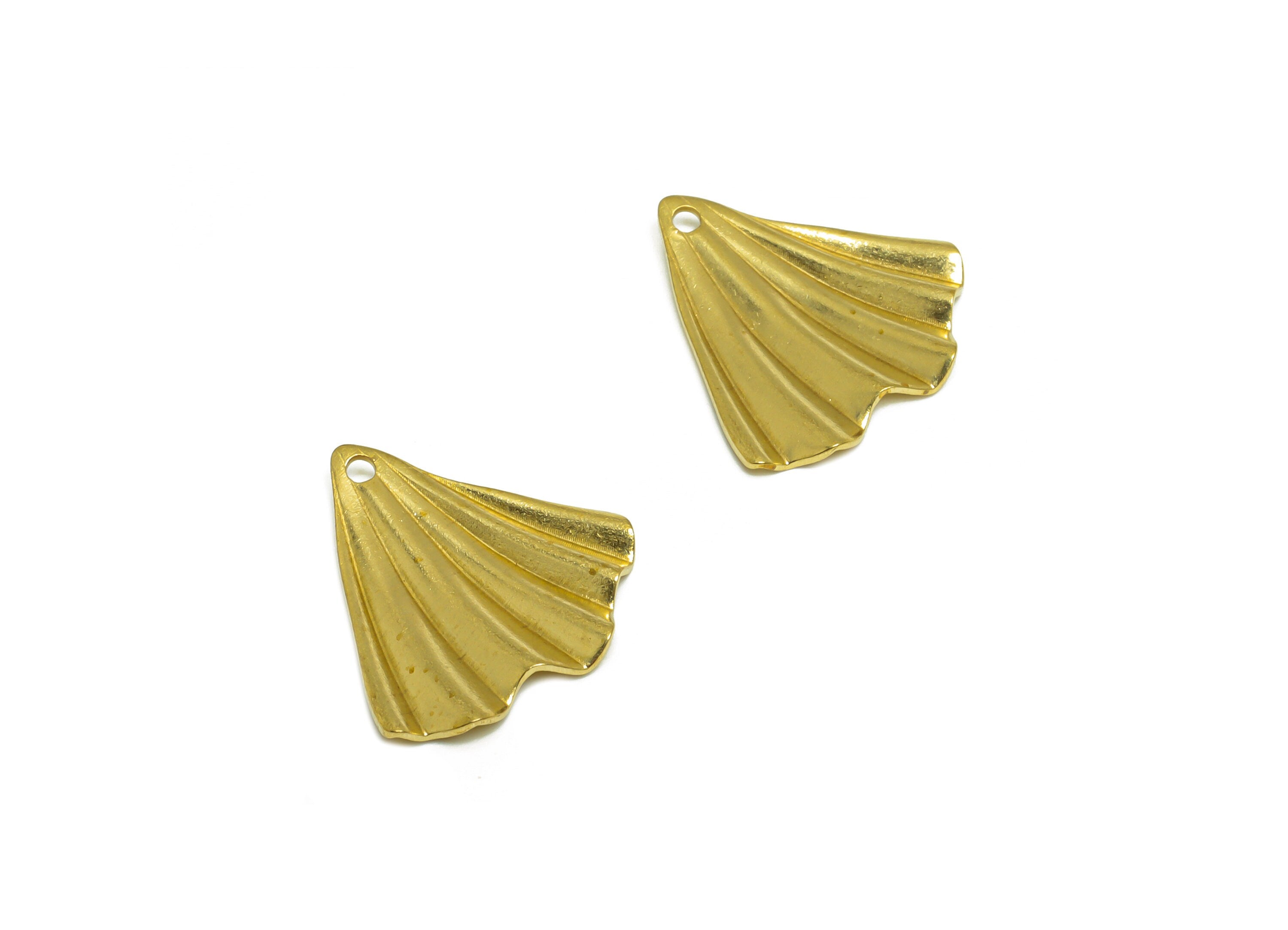 Brass Fan Earring Charm - Raw Brass Wavy Whale Tail Earring Charm - Brass Wavy Fan Pendant - Brass Tail Charm - 18.7x17.7x1.5mm - PP10284 - DOMEDBAZAAR